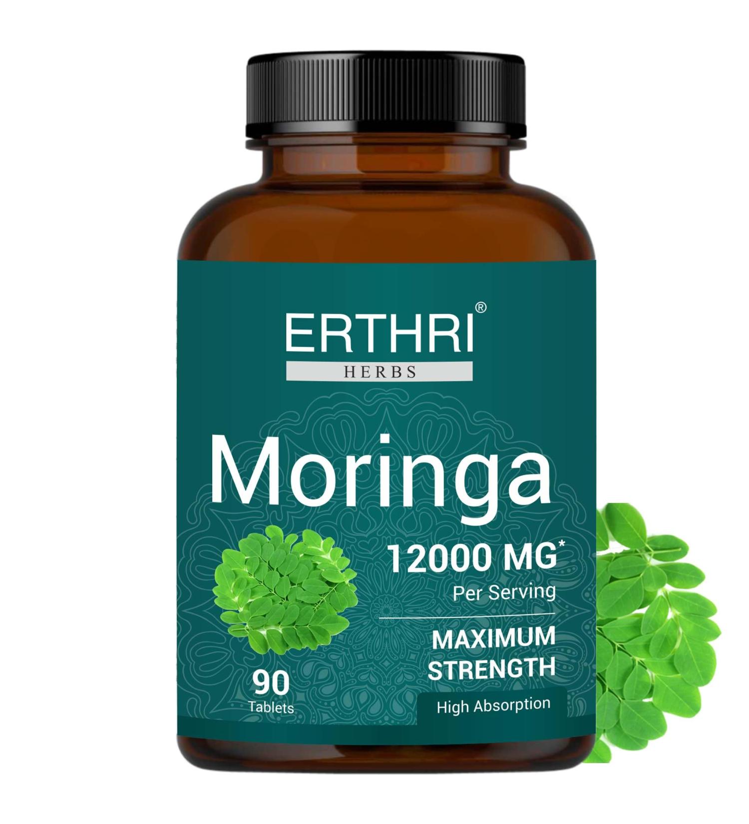 ERTHRI Pure Nutrition Organic Moringa 1200mg 90 Veg Tablets Superfood with Vitamins and Essential Non-GMO Gulten Free Vegan Supplement for Daily Use - Buy Online on GoSupps.com