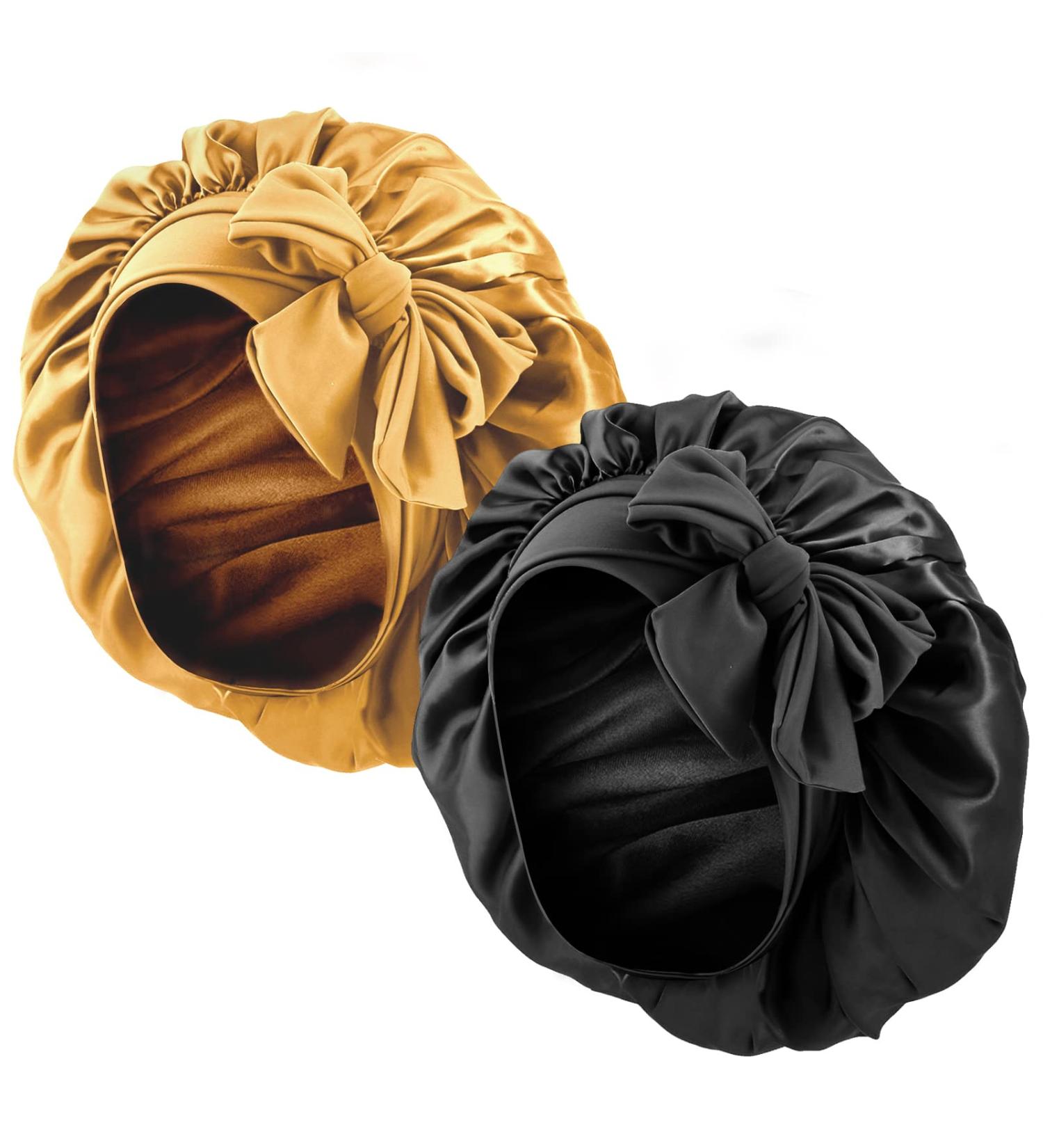 Jasilon Satin Sleeping Bonnet Set - Adjustable Silk Hair Wrap for Night - Black & Gold - Buy Online on GoSupps.com