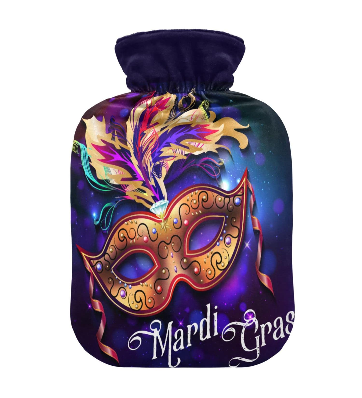 Mardi Gras Hot Water Bottle with Cover | 2L Heat Bottle for Pain Relief & Bed Warmer for Period Cramps - International Shipping - Buy Online on GoSupps.com