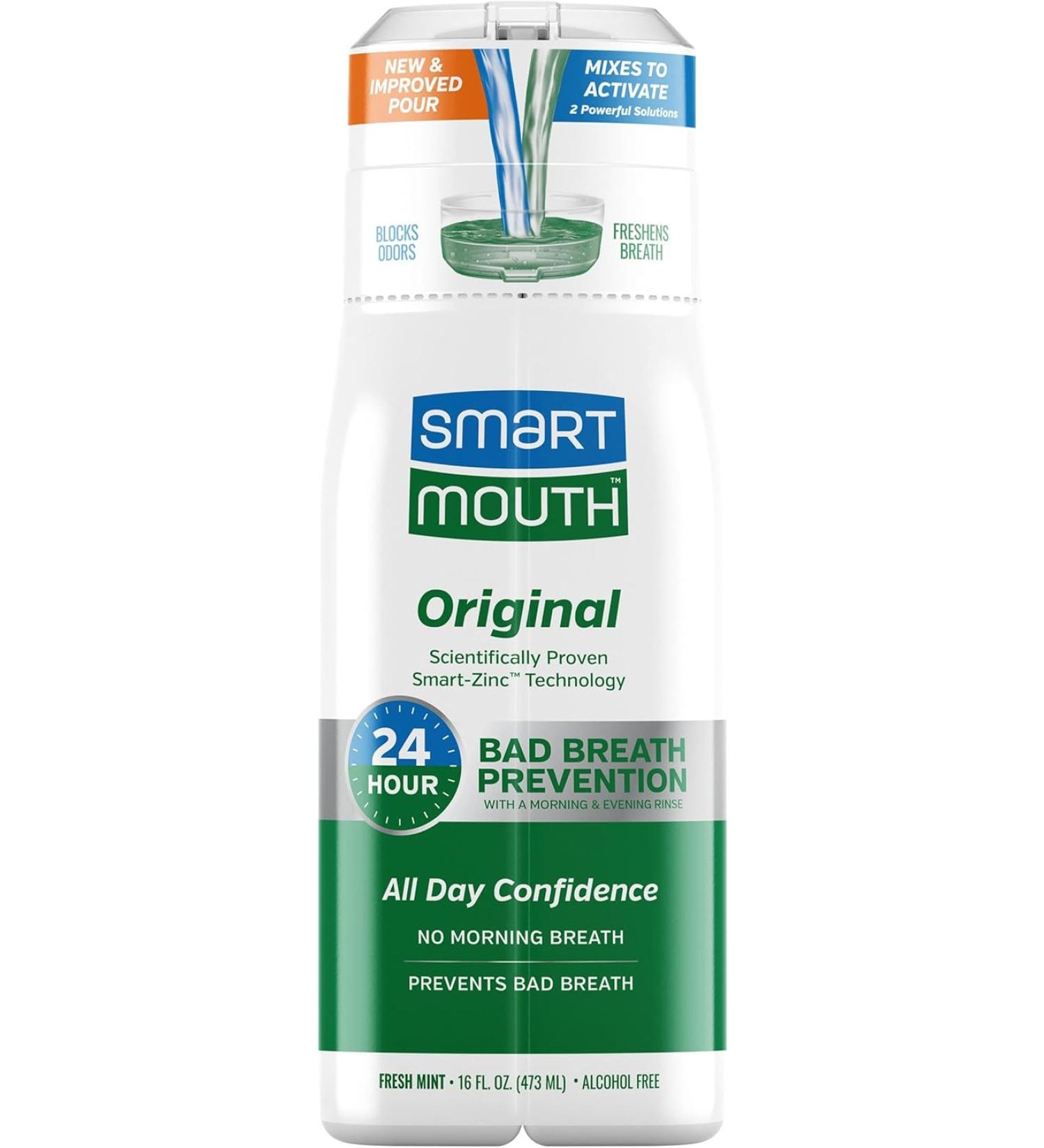 SmartMouth Original Activated Mouthwash Adult Mouthwash for Fresh Breath Oral Rinse for 24-Hour Bad Breath Relief with Twice Daily Use - Fresh Mint - 16 Fl Oz - Buy Online on GoSupps.com