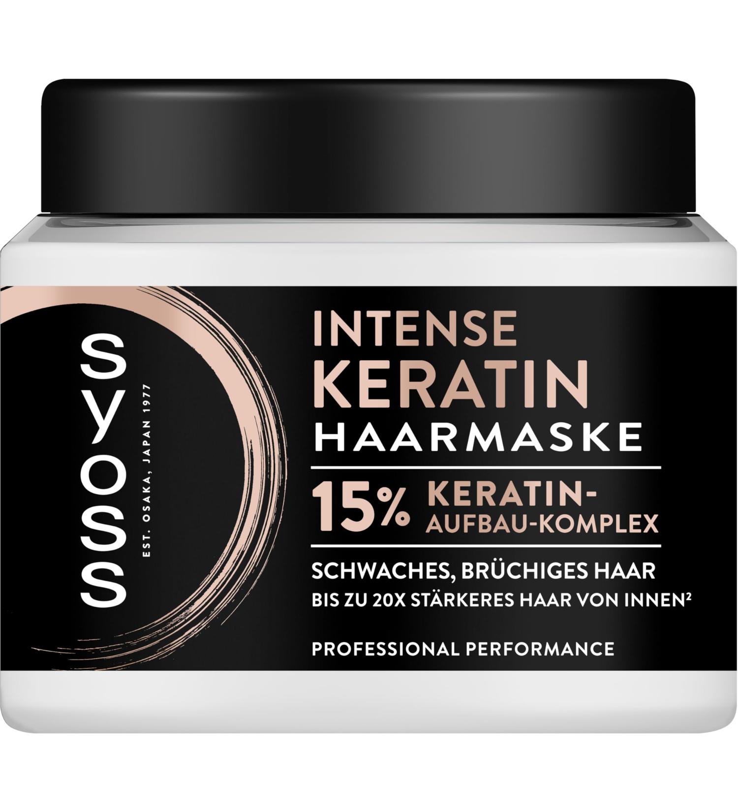 Schwarzkopf Henkel Syoss Hair Treatment Keratin Boost 500 ml 4in1 hair mask with blue lotus for weak and brittle hair the highly concentrated formula ensures up to 92 less hair breakage and reduces frizz - Buy Online on GoSupps.com