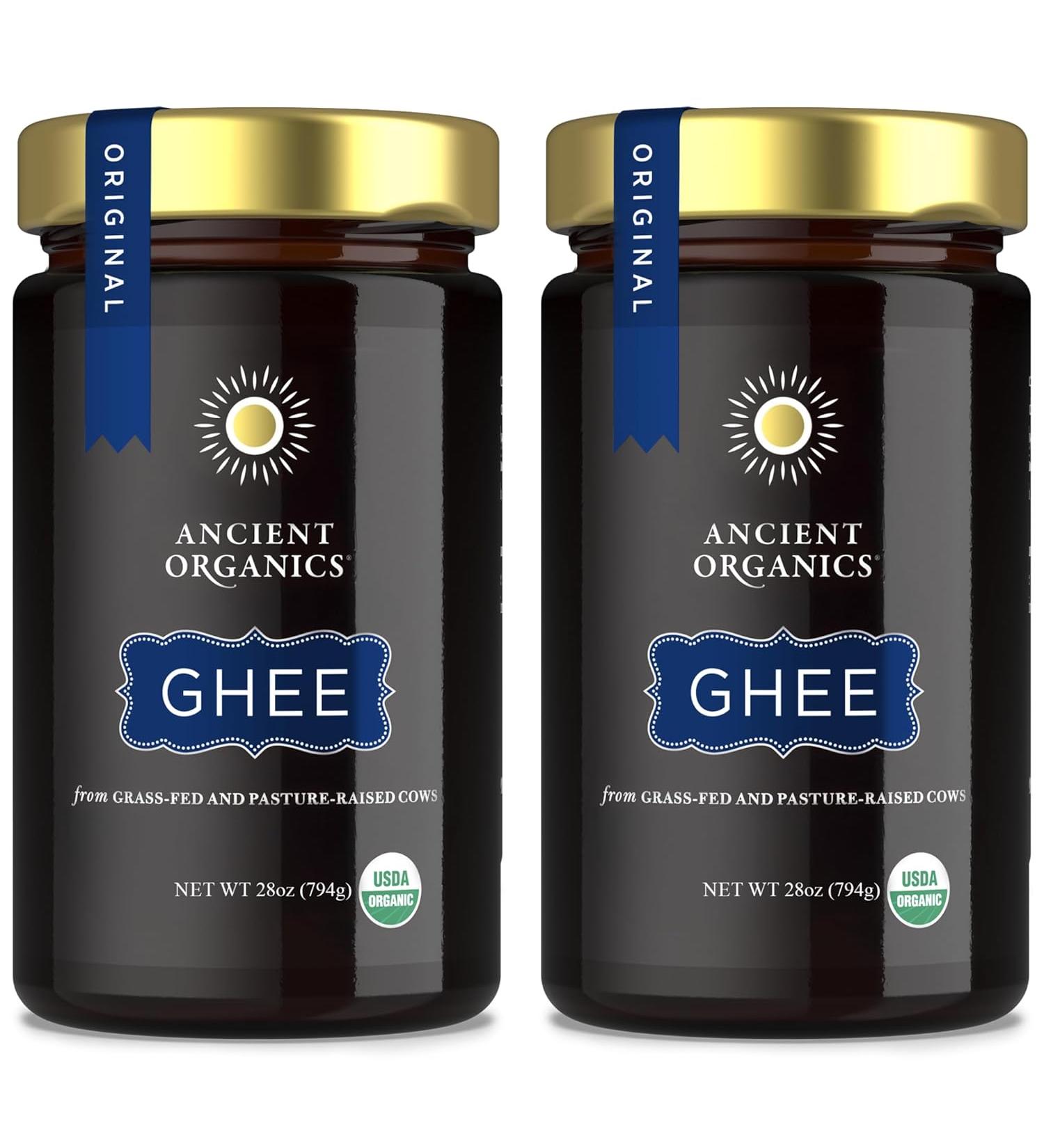 Ancient Organics Ghee - Organic Grass Fed Ghee Butter Gluten-Free Clarified Butter Vitamins & Omegas - Lactose Reduced Kosher USDA Certified - 28 Oz - Pack of 2 - Buy Online on GoSupps.com