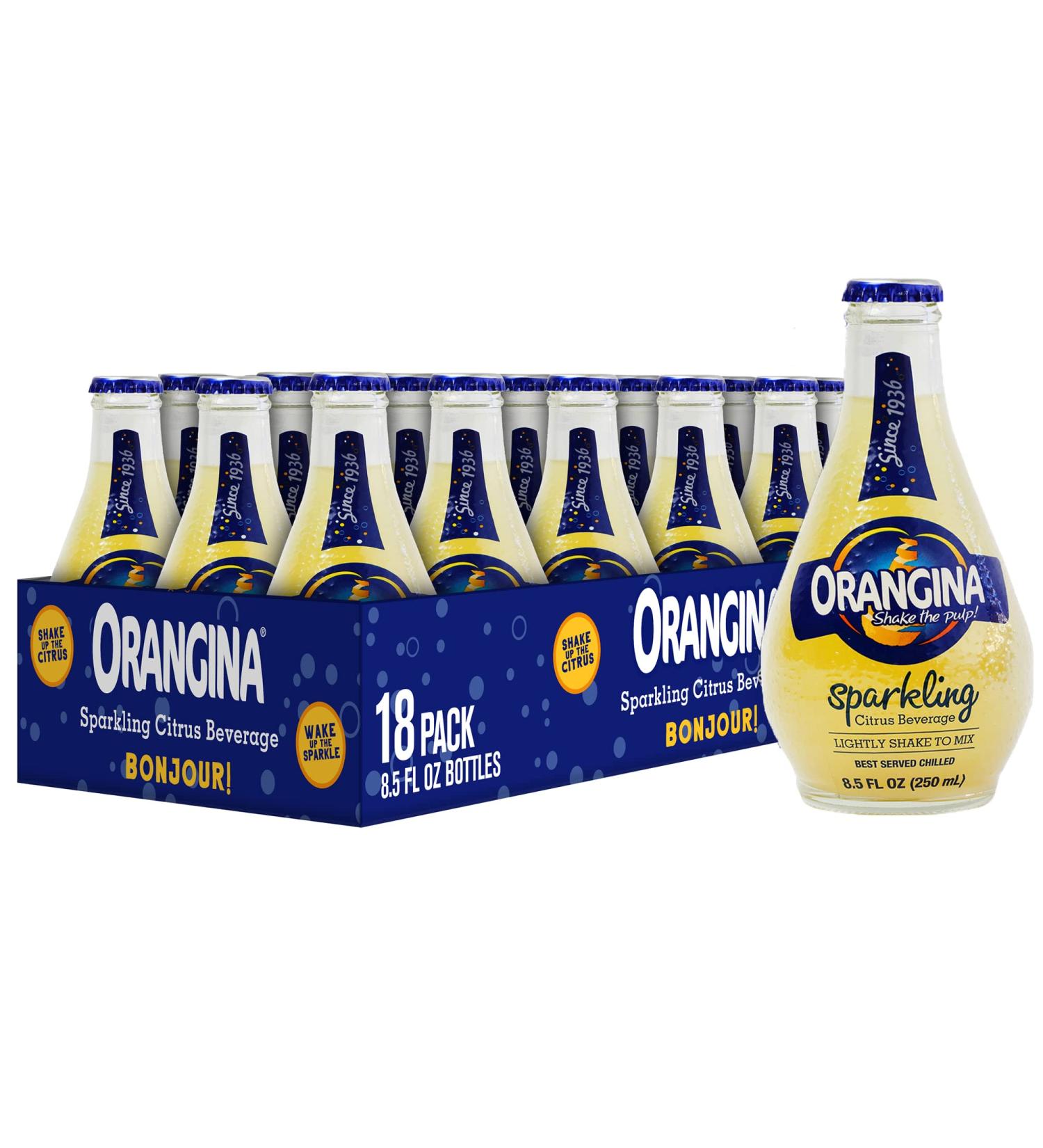 Orangina Citrus Sparkling Juice Beverage - Original French Recipe - 18 Bottles (8.5 oz) - No Artificial Ingredients - Buy Online on GoSupps.com