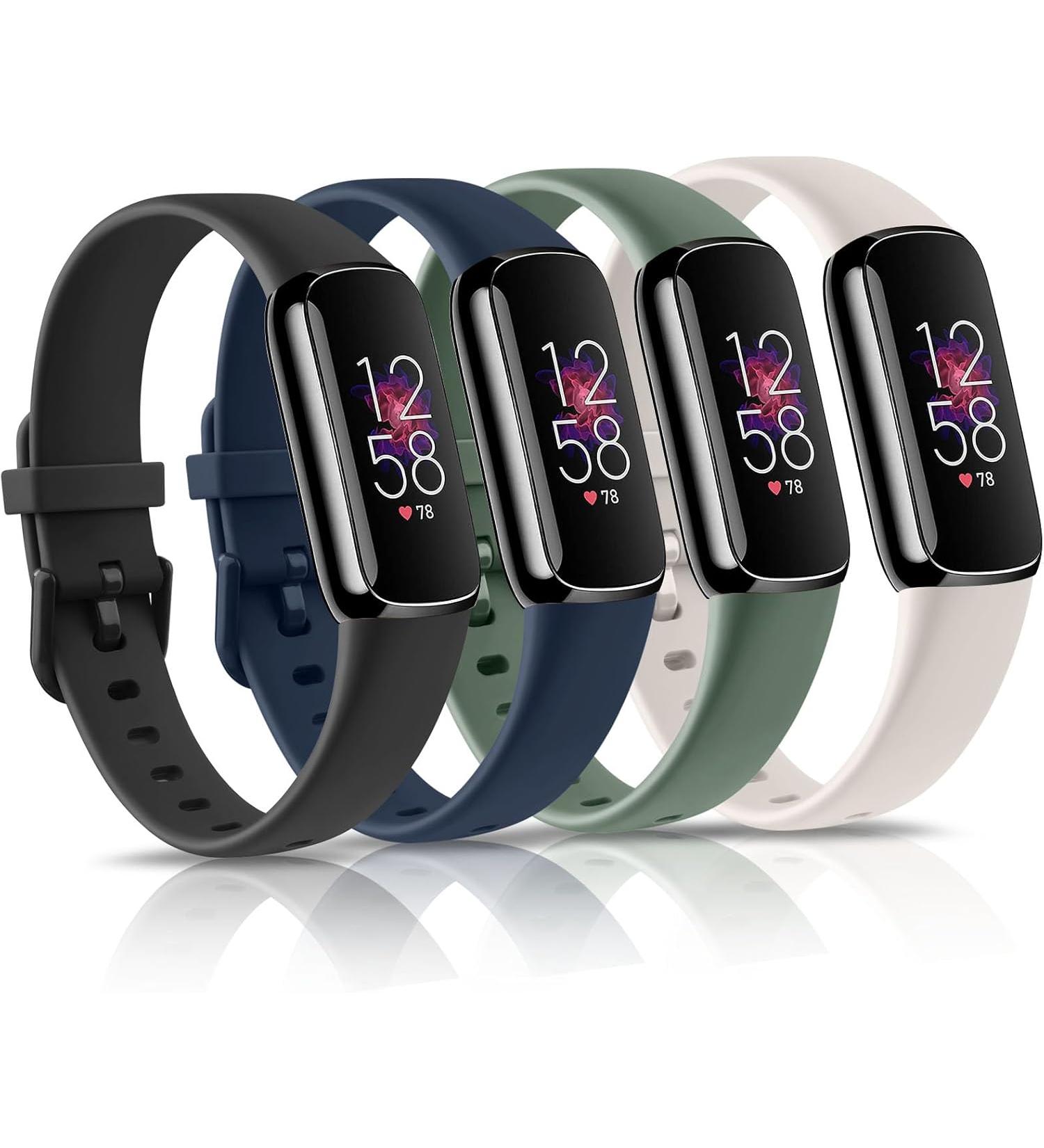 Amzpas  Soft Silicone Wristband Replacement Strap for Fitbit Luxe Bands - 4 Pack - Black & Starlight & Abyss Blue & Avocado Green - Buy Online on GoSupps.com