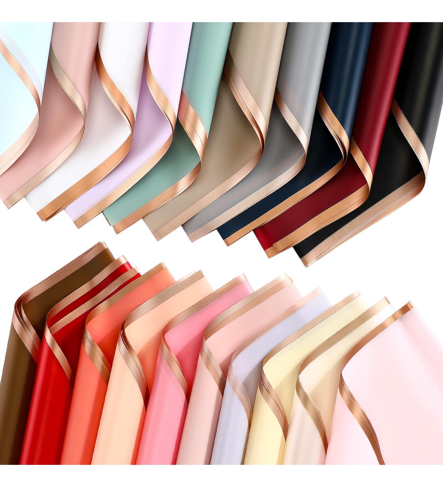 Nezyo 300 Sheets Gold Edge Flower Wrapping Paper Bulk - Waterproof Colorful Florist Gift Wrap Paper - 23x23 Inch - Xmas DIY Crafts - 20 Colors - Buy Online on GoSupps.com