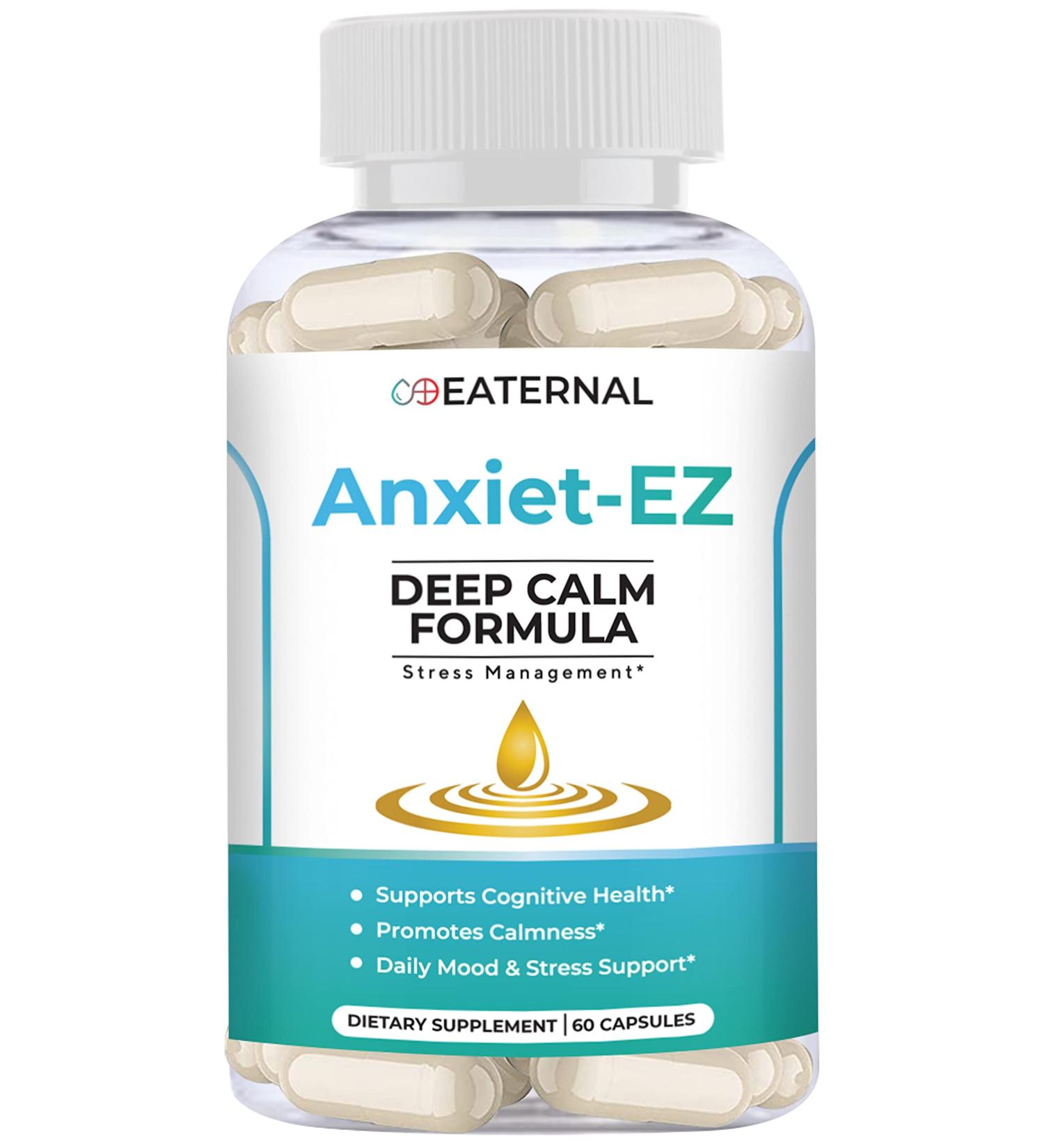 Anxiet-EZ | Natural Vegan Mood Support Supplement with Ashwagandha, Rhodiola & Lemon Balm | 60ct - Buy Online on GoSupps.com