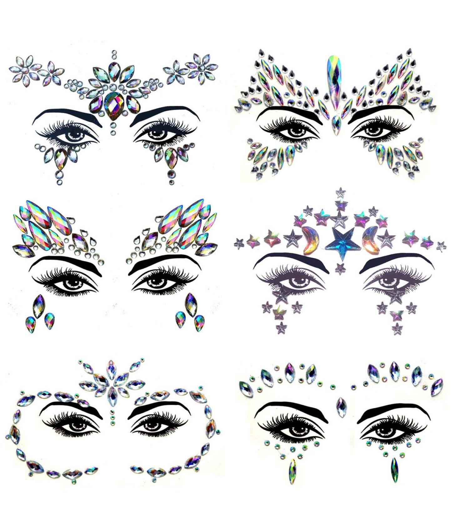 Meredmore 6Sets Festival Face Jewels Stickers Body Rhinestones - Eye & Body Gems | Glitter Rave & Party Accessories - Buy Online on GoSupps.com