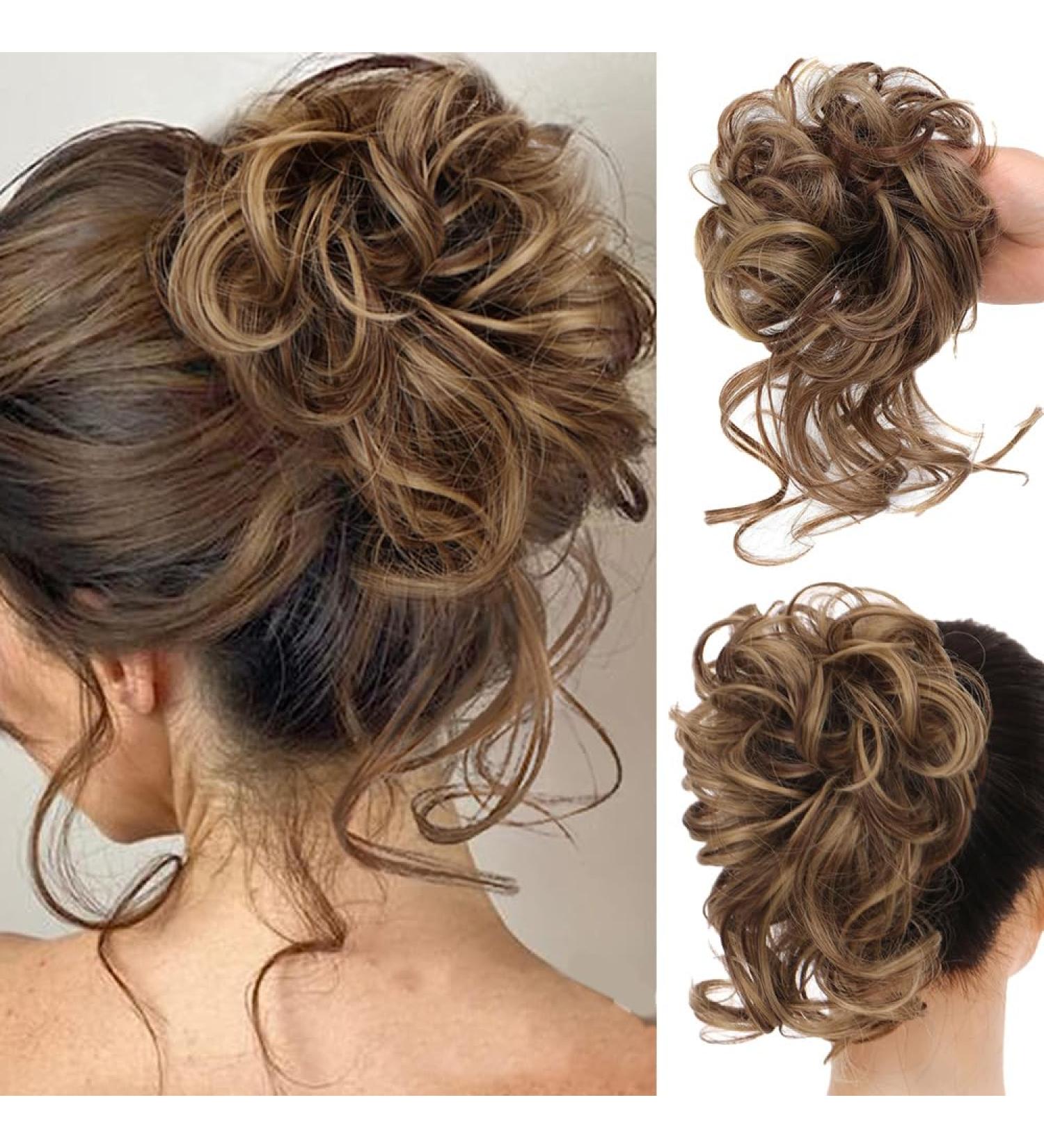RPAEOY Dark Brown Hair Parts with Rubber Band - 2 Piece Curly Ponytail Extensions & Messy Bun Ties for Women & Girls - Buy Online on GoSupps.com