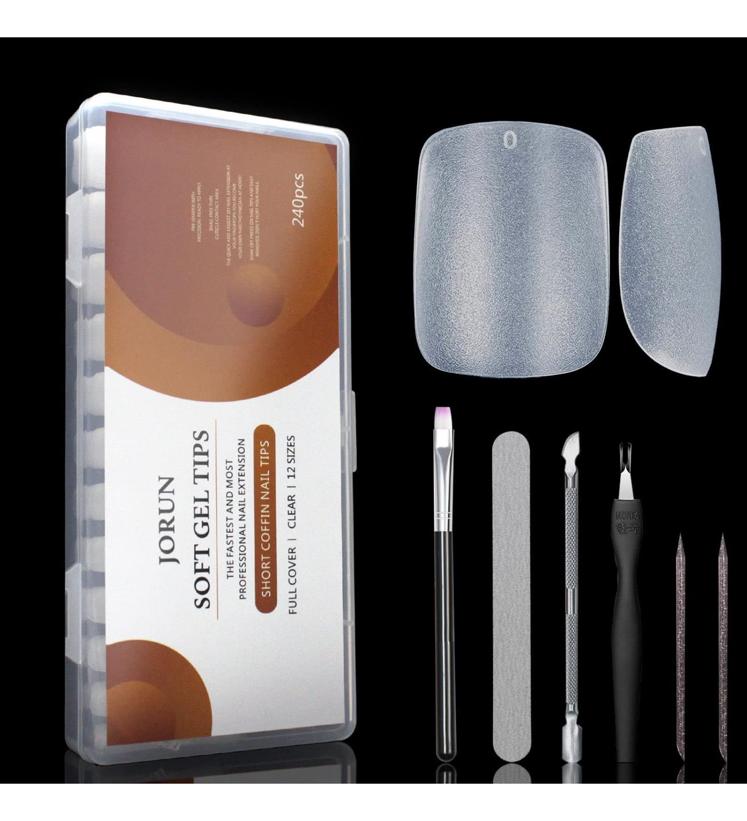 240 PCS Short Square Gel False Nail Tips Extension Kit | Full Cover Soft Gel | 12 Sizes | Nail Salon & DIY - Buy Online on GoSupps.com