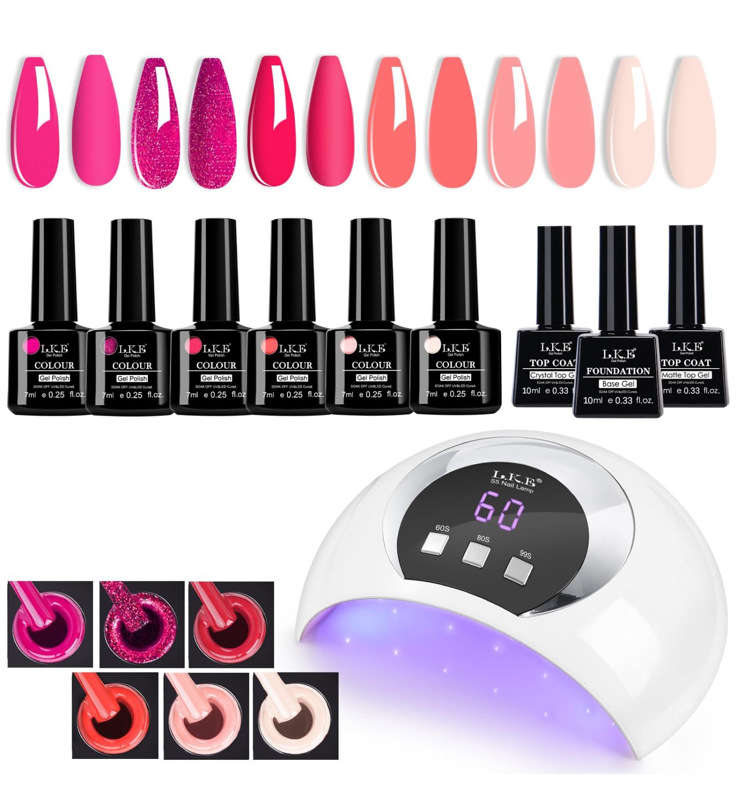 Gel Polish Kit with UV 72W LED Lamp - Glitter Red & Pink Soak Off Glossy Matte Top/Base Coat Nail Art Starter Kit (Beige/Red) | International Shipping - Buy Online on GoSupps.com