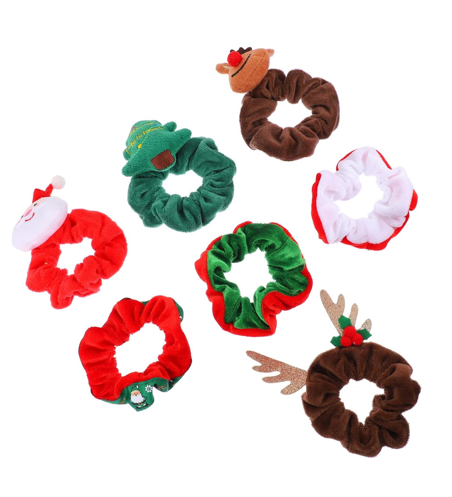 Lurrose Christmas Scrunchies - 7Pcs Plush Hair Bands for Women | Santa Snowman & Reindeer Hair Accessories - Perfect Holiday Gift - Buy Online on GoSupps.com