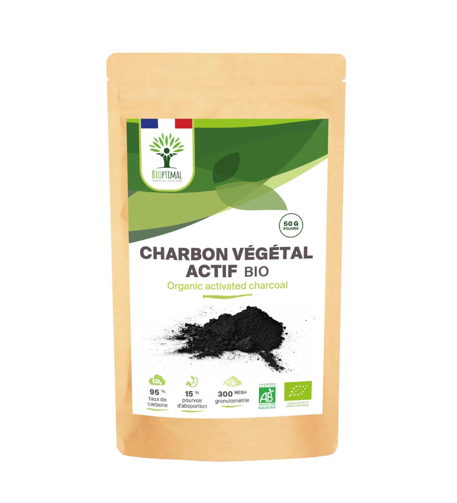 BIOPTIMAL - Organic Activated Vegetable Charcoal Powder - Digestion for Gut Health - Ingredient for Pastry or Cosmetics - White Teeth Mask - Made and Origin France - 50 g - Buy Online on GoSupps.com