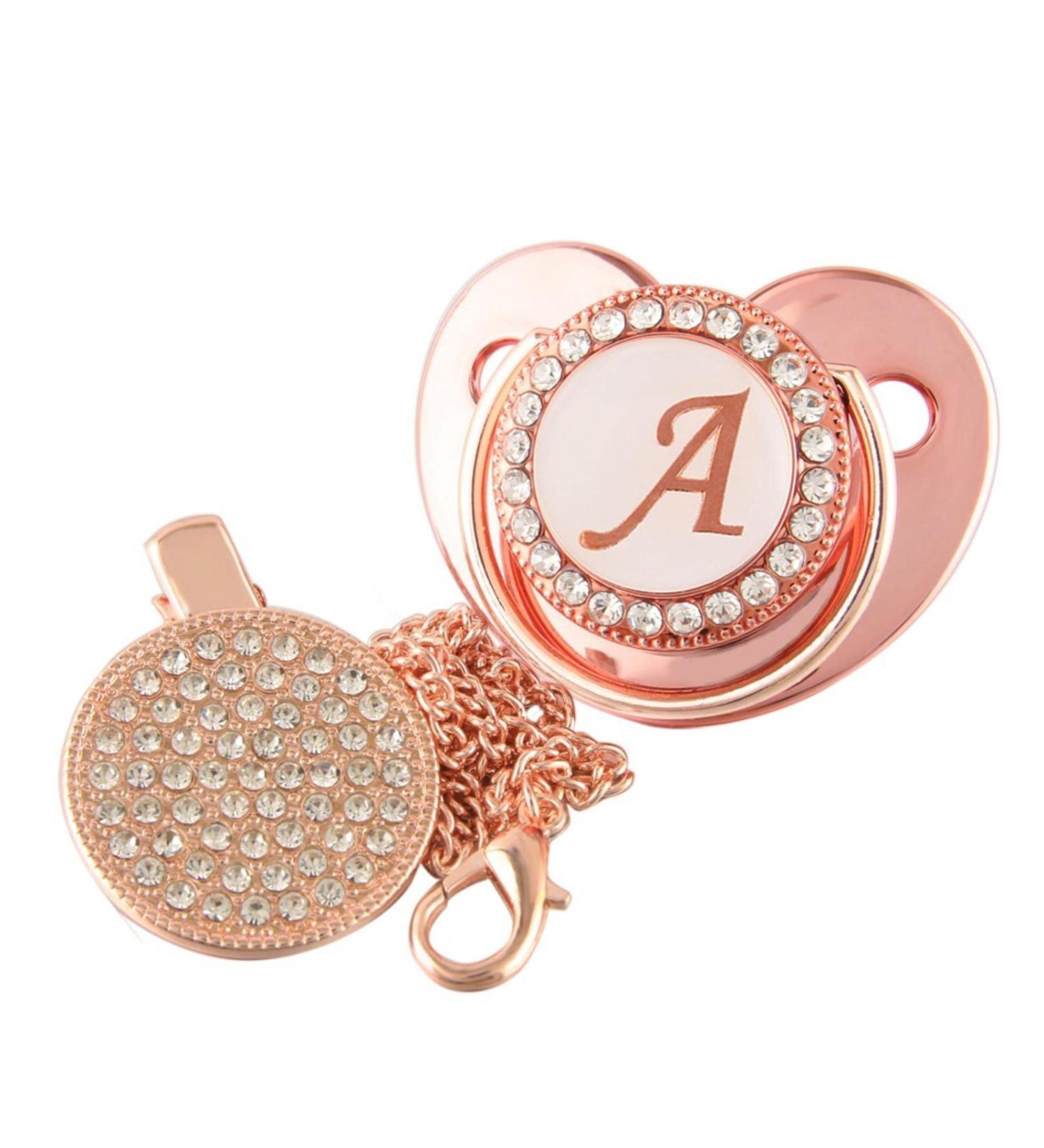 26 Letters Infant Pacifier - Pink Luxury Soothing Dummy with Chain Clips for 0-18M | Bling Pacifier for Babies - Buy Online on GoSupps.com