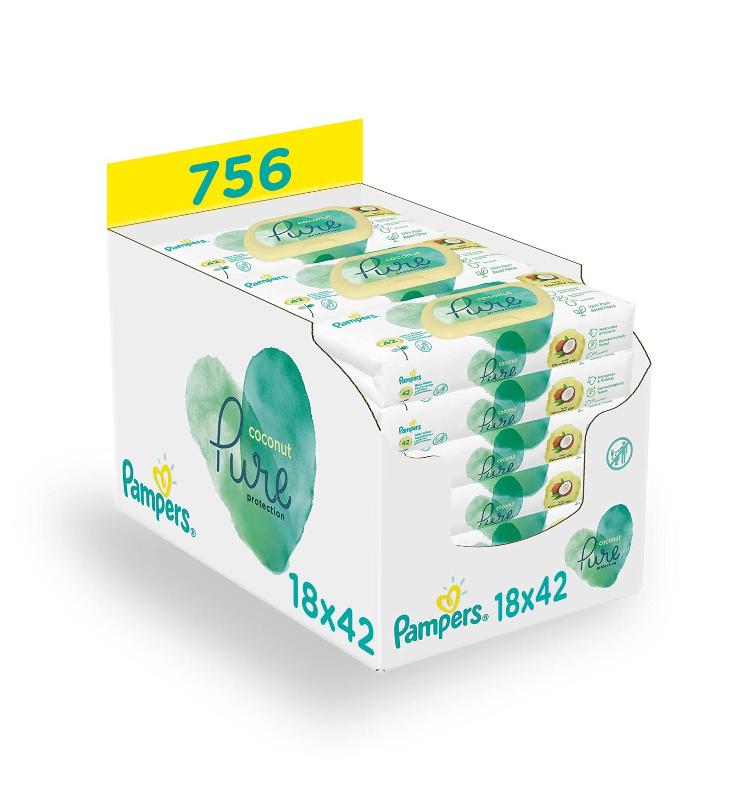 Pampers Harmonie Coco Baby Wipes Box 756 wipes (18 x 42) with coconut oil moisturising & protective