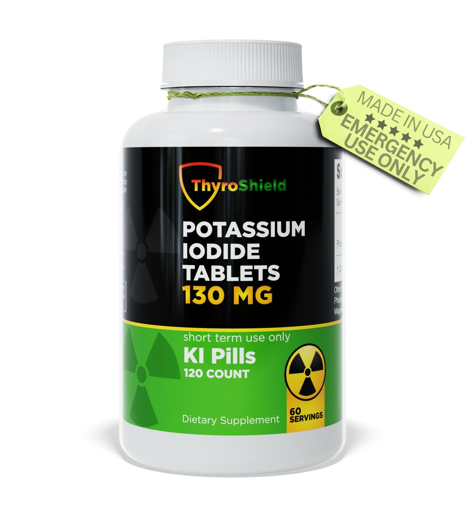 ThyroShield Potassium Iodide Tablets - 130mg Dose | Thyroid Support & Emergency Survival Supplement | USA Made KI Pills (120 Count) - Buy Online on GoSupps.com