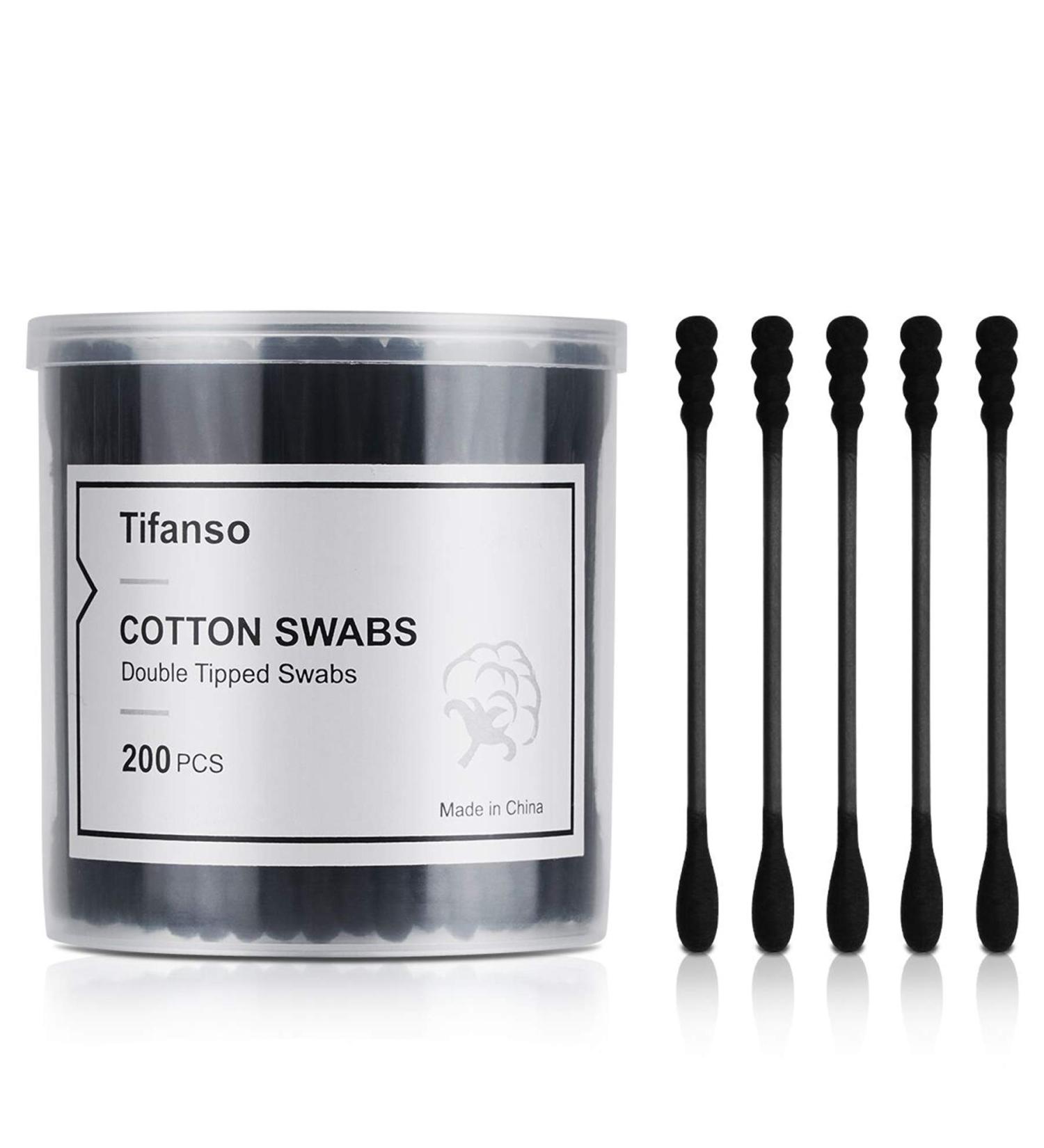 Tifanso 200 Count Black Cotton Swabs- Double Tipped Ear Buds, Cruelty-Free & Hypoallergenic - Buy Online on GoSupps.com