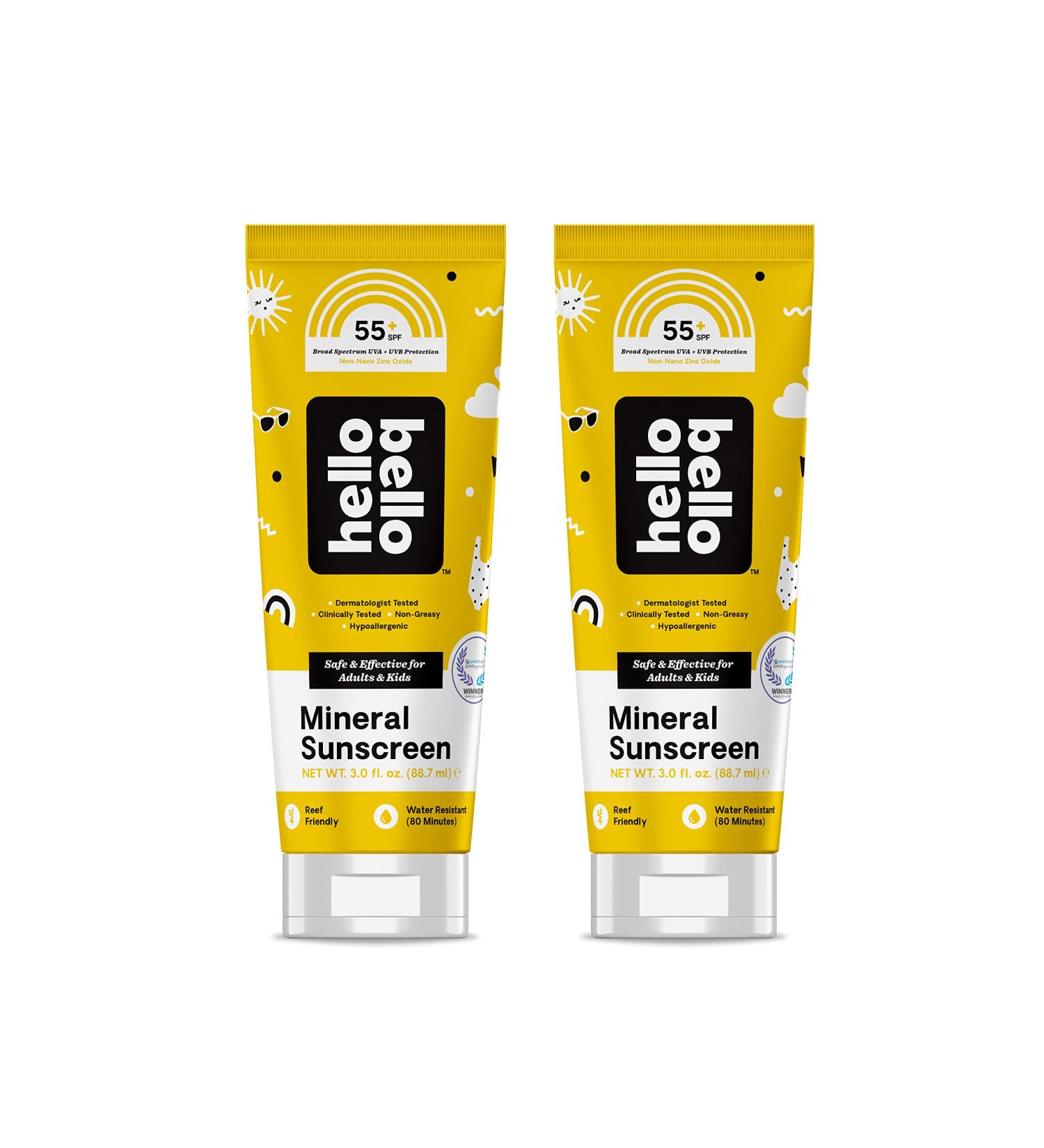 Hello Bello Mineral SPF 55 Sunscreen Lotion - Broad Spectrum UVA/UVB Protection - Water Resistant and Reef Friendly - 6 Fl Oz (2 Packs) - Babies and Kids - Buy Online on GoSupps.com