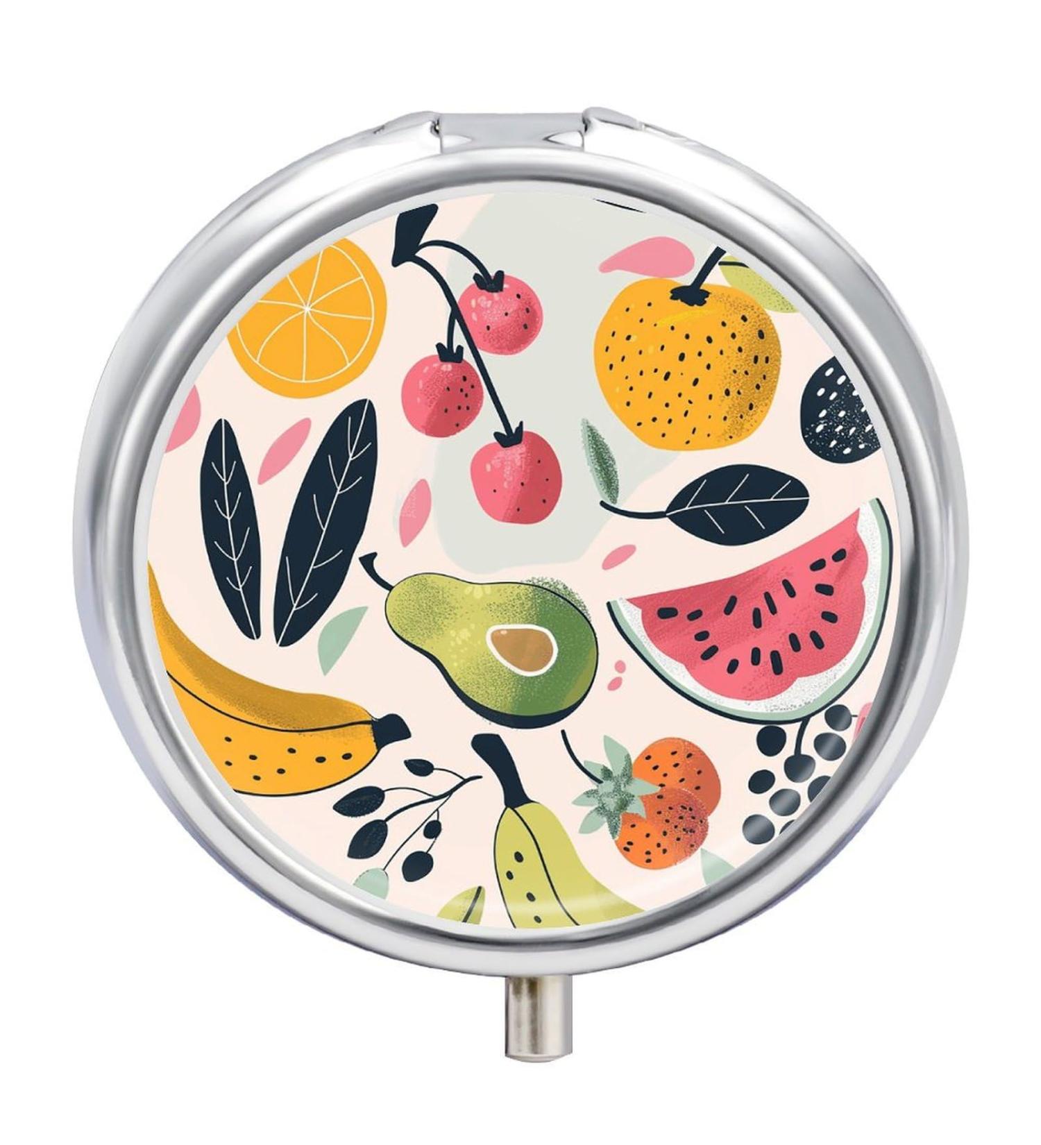 Portable 3 Compartment Pill Box | Travel Medicine Organizer | Fruit Print Pill Case for Purse & Pocket - Buy Online on GoSupps.com
