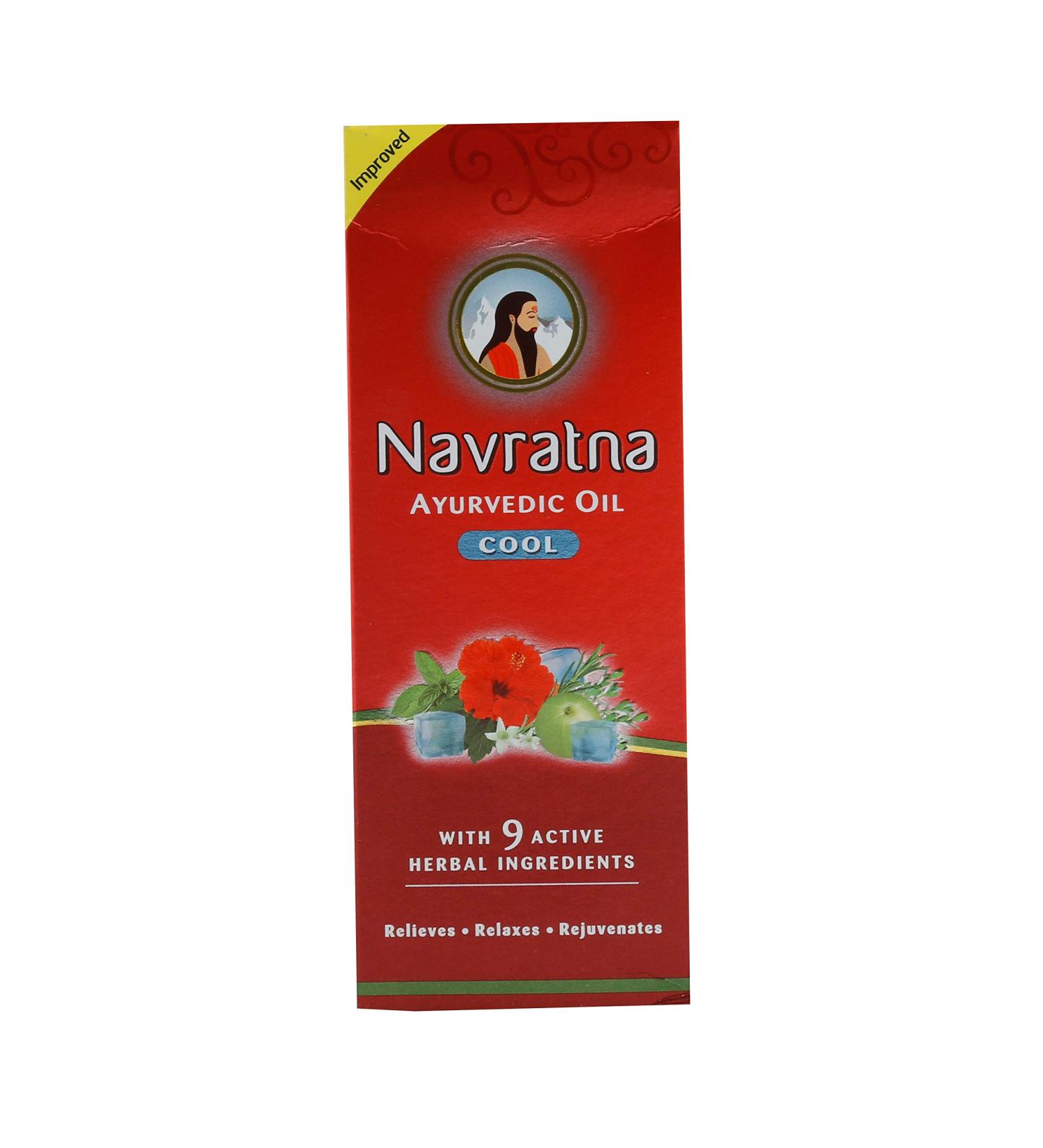 Navratna Ayurvedic Cool Oil - Herbal Relaxing Head Massage Oil for Headache & Body Ache Relief | 3.38 Fl Oz/100ml - Buy Online on GoSupps.com