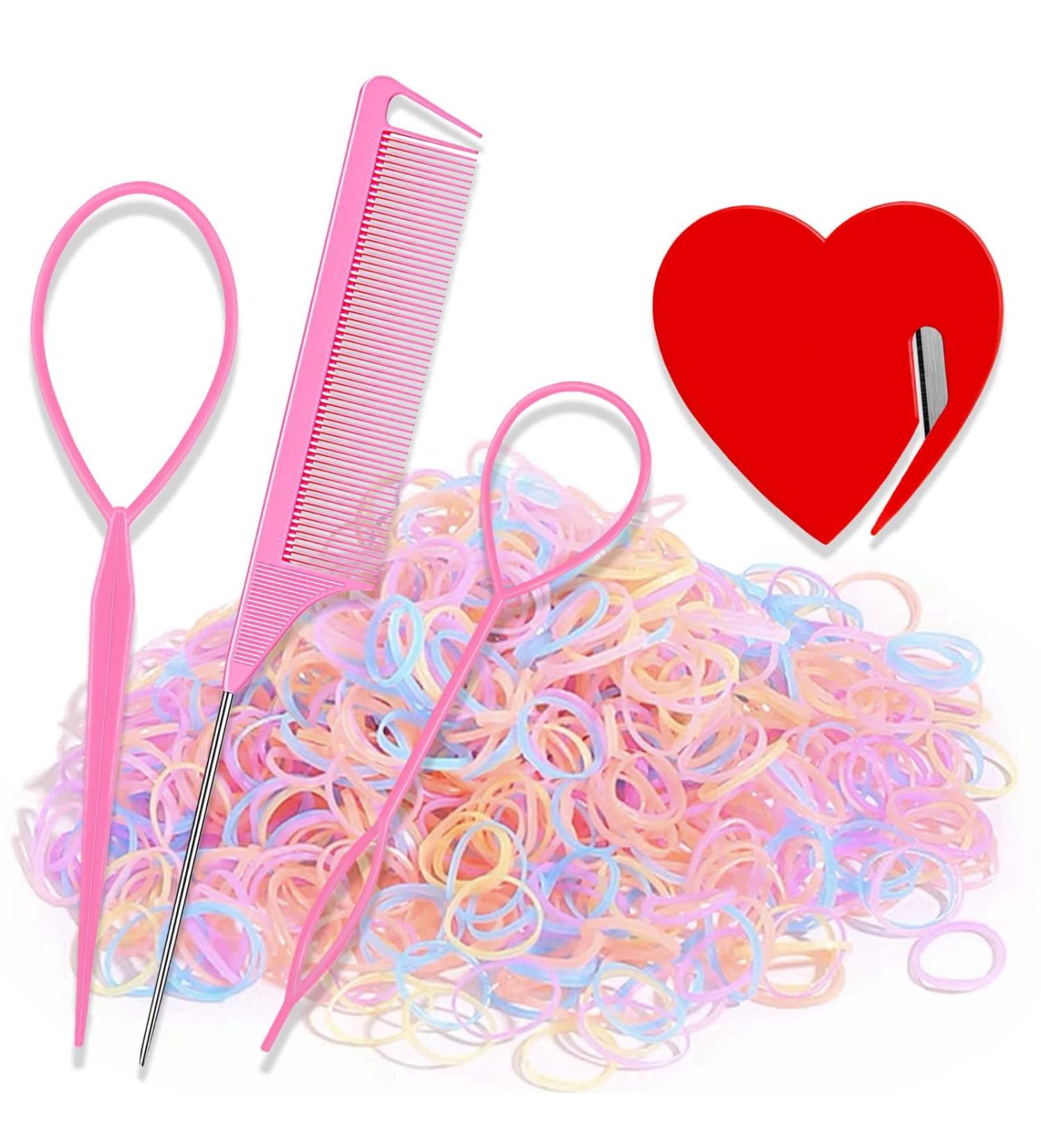 500pcs Clear Hair Elastic Bands with Cutter, Combs, and Topsy Tail Tool - Toddler & Girls Hair Accessories - Buy Online on GoSupps.com