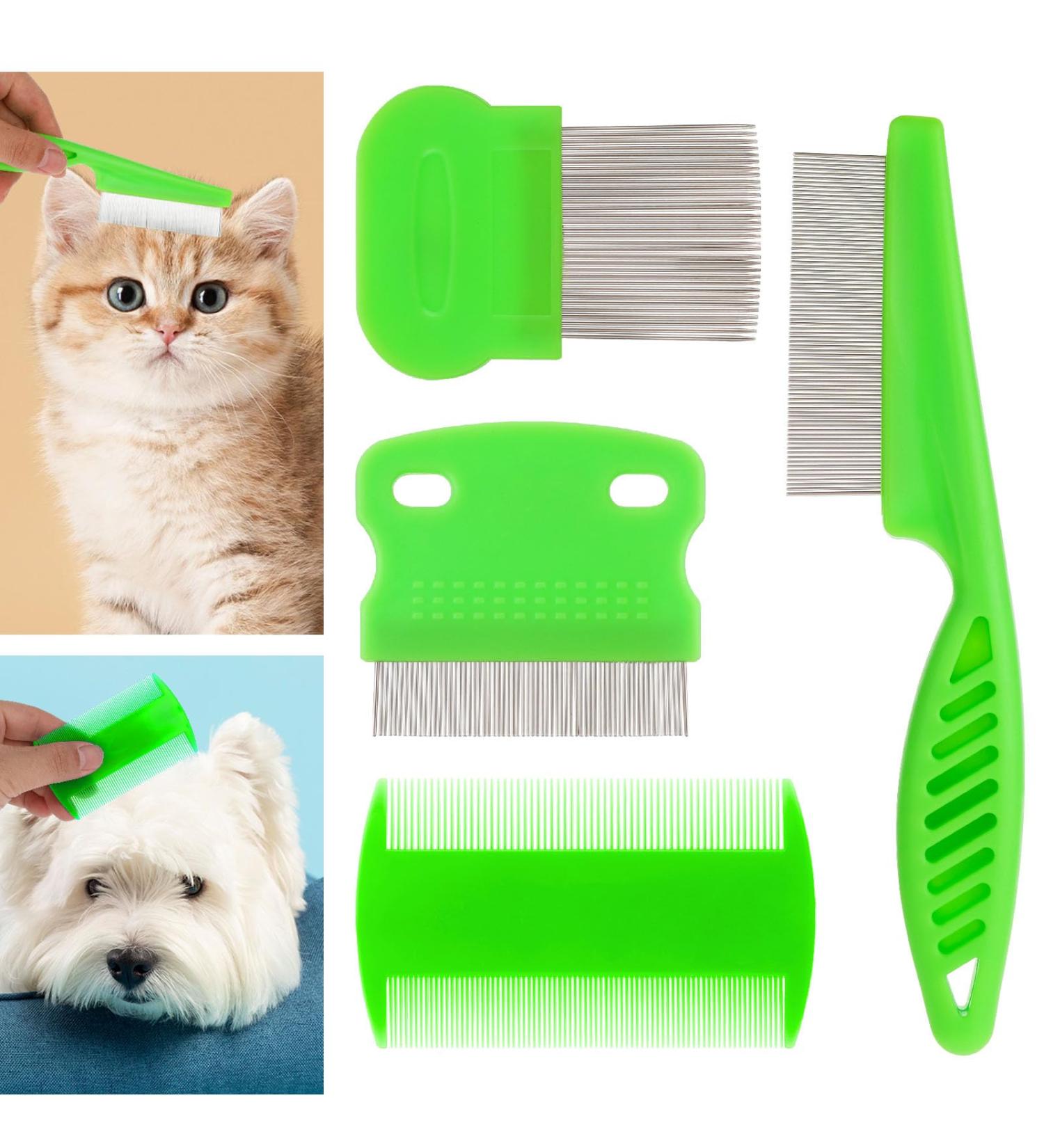 Molain Cat Dog Flea Comb Set - 4-Piece Pet Grooming & Tear Stain Remover Combs (Green) | International Shipping Available - Buy Online on GoSupps.com