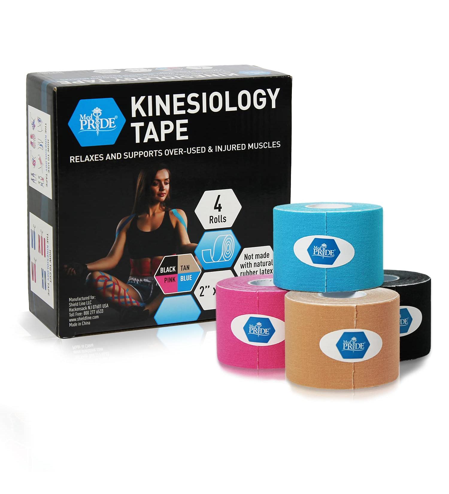 Medpride Kinesiology Tape - 4 Rolls Latex-Free Athletic Tape for Pain Relief - 2 x 16.4 Feet per Roll - Buy Online on GoSupps.com