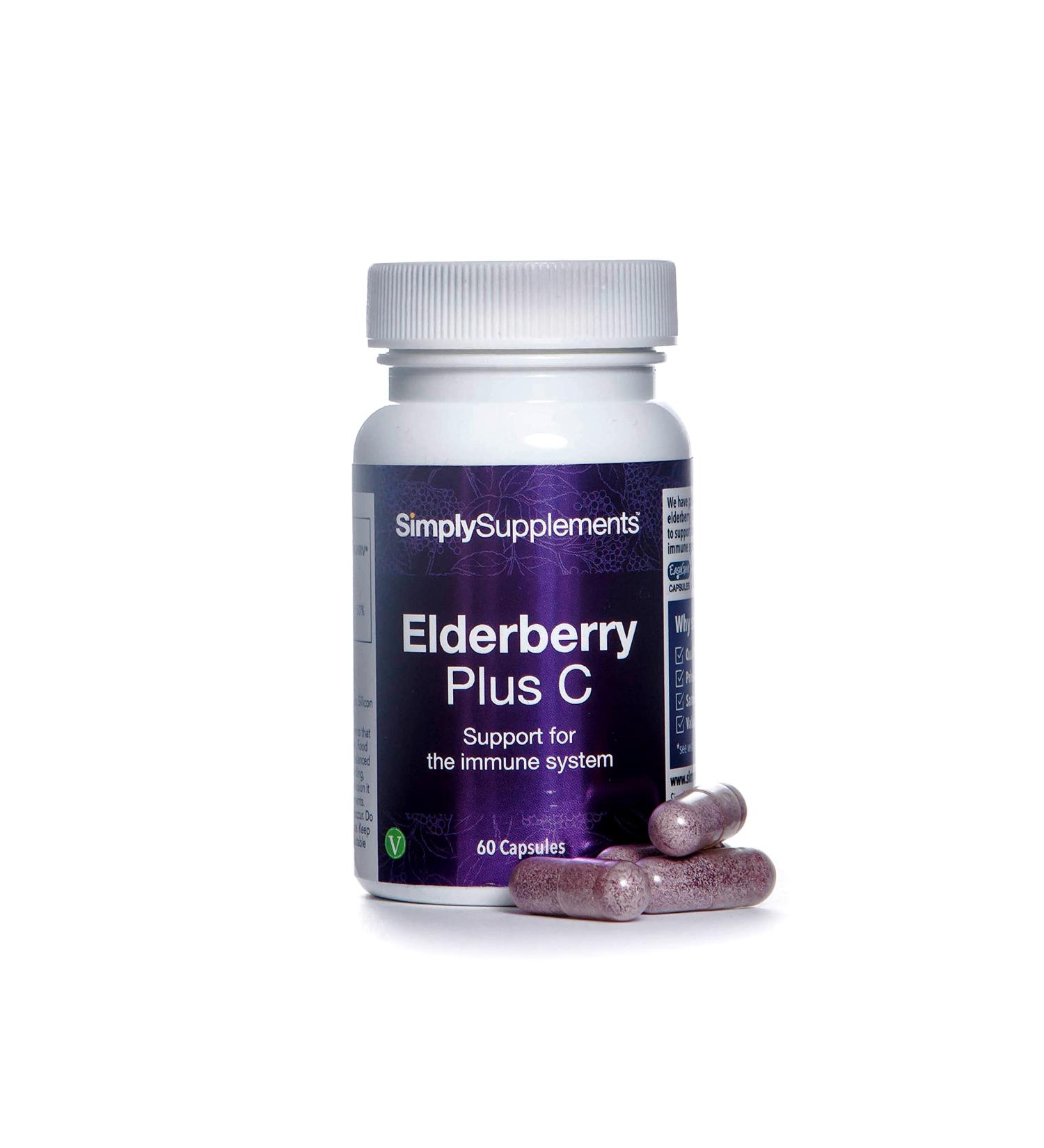 Elderberry with Vitamin C - Vegan Capsules - 60 Count - 2 Month Supply | SimplySupplements - Buy Online on GoSupps.com