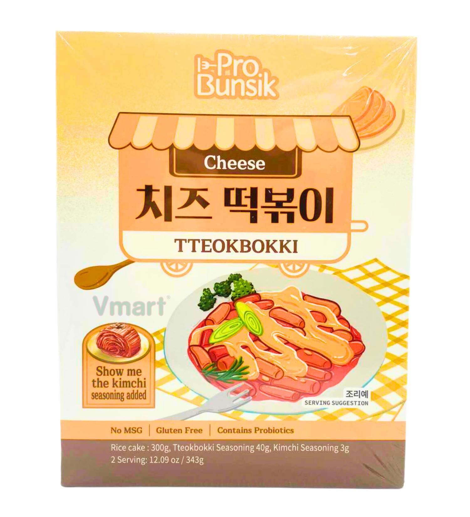 Pro Bunsik Tteokbokki Cheese Flavour 343g - Gluten Free Korean Snack with Topokki Rice Cakes - No MSG - Buy Online on GoSupps.com
