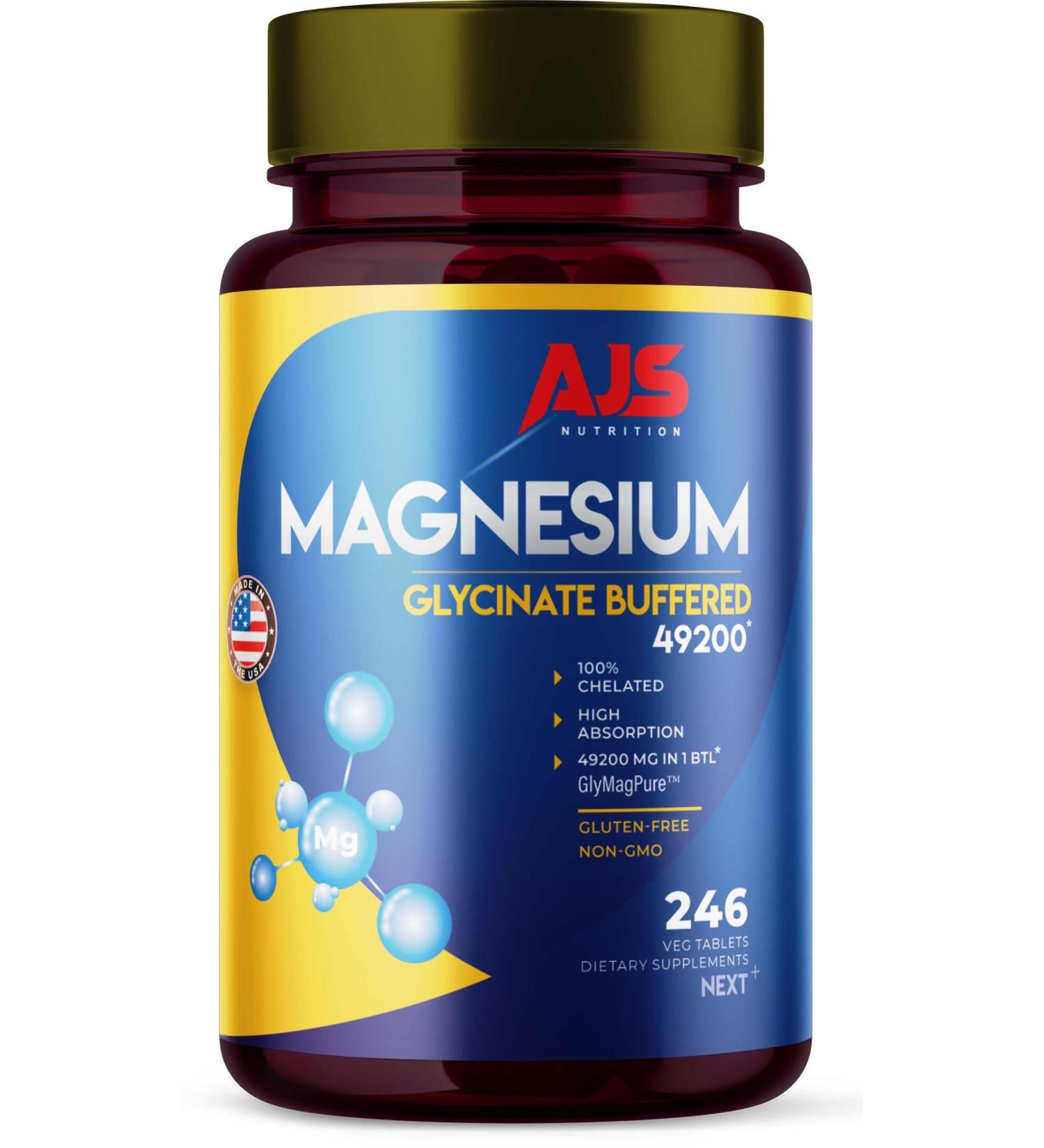 AJS Magnesium Glycinate 400mg Magnesium Glycinate Capsules 246 Tablets Gluten-Free Non-GMO Supplements Dietary Magnesium Supplement with Organic Coating Supports Your Well-Being 4 Months (4) - Buy Online on GoSupps.com