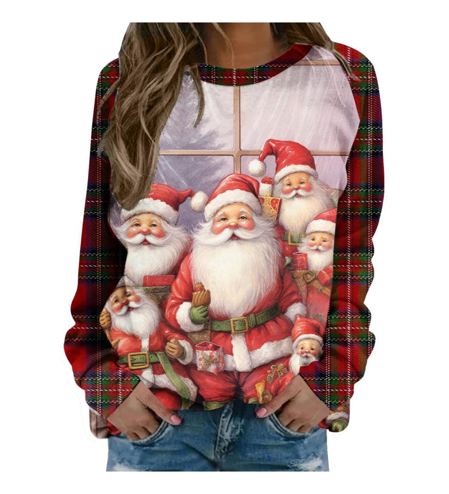 Women's Christmas Snowman & Penguin Print Sweatshirt | Cozy Raglan Pullover for Winter | Beige M - Buy Online on GoSupps.com