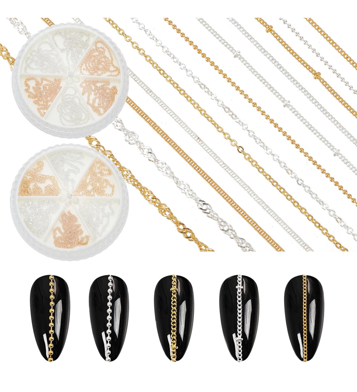 NICENEEDED 12 Strips Metal Nail Art Chains Silver Gold Nail Jewelry Chains with Box Alloy Nail Chains Punk Nail Charms Nail Ornaments Nail Jewels Nail Art Studs for Nail Salon - Buy Online on GoSupps.com