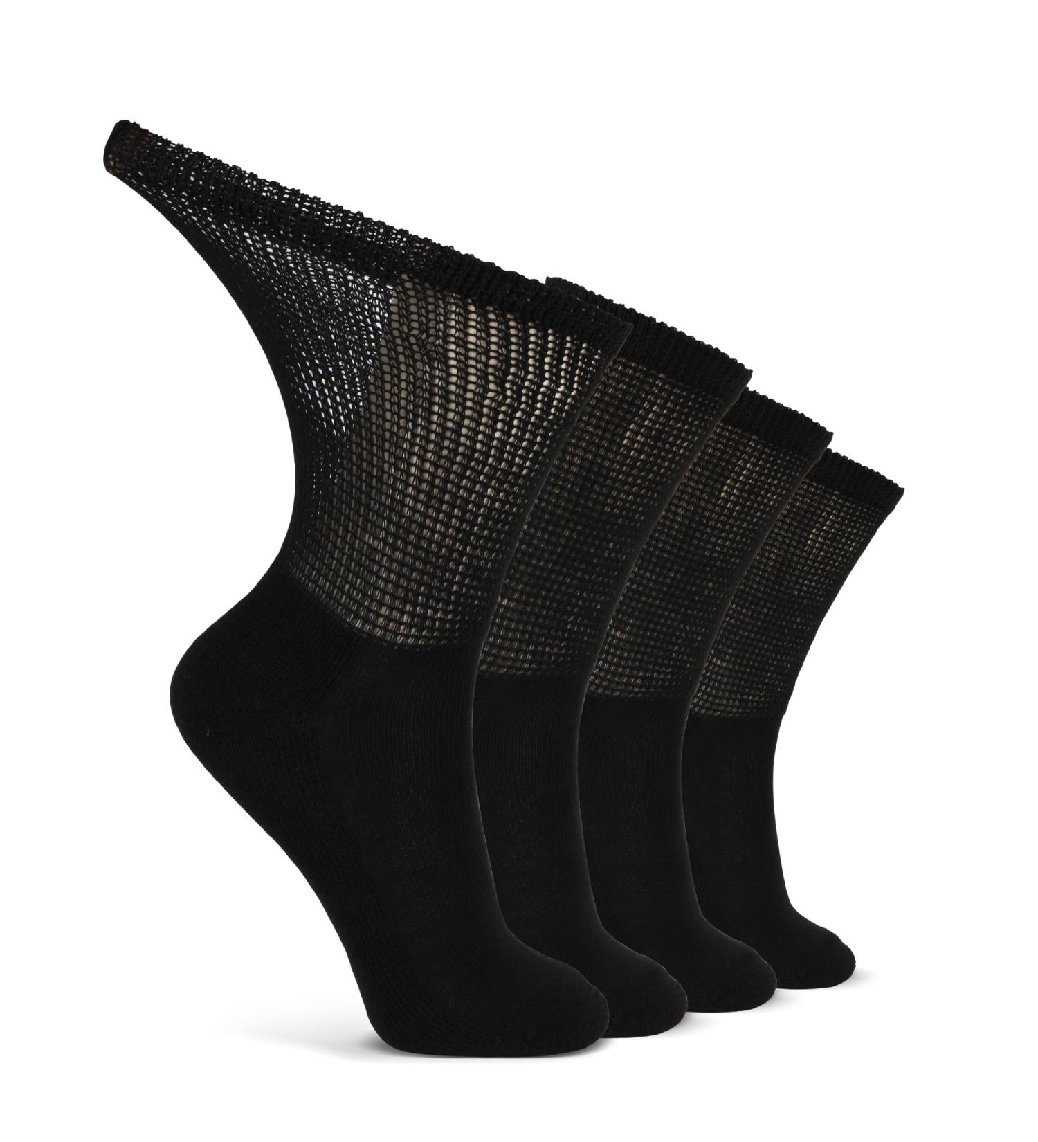 LIN Diabetic Socks for Men & Women - Non-Binding Circulatory Extra Wide Top - 4 Pairs Crew/Jet Black - Size 13-15 - Buy Online on GoSupps.com
