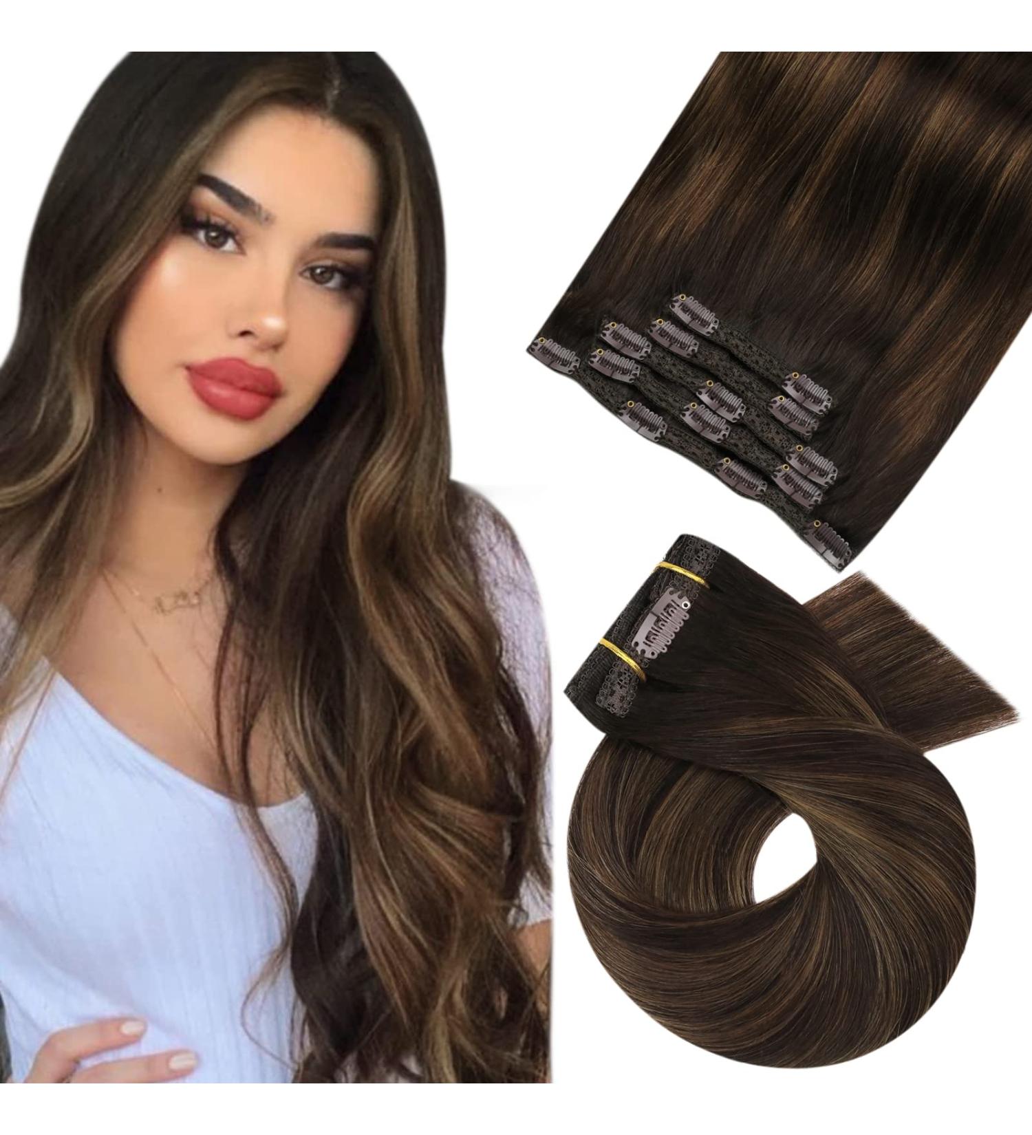Moresoo 14 Balayage Clip in Hair Extensions - Darkest Brown Ombre Medium Brown Remy Human Hair Extensions - Full Head 70g/5pcs #2/6/2 - Buy Online on GoSupps.com