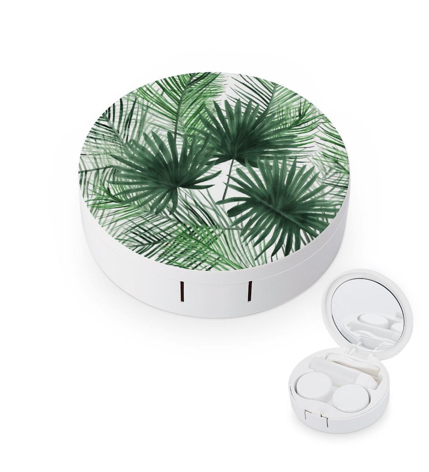 Portable Transparent Contact Lens Case with Palm Leaf Pattern - Travel Storage Box for Contact Lenses - Buy Online on GoSupps.com