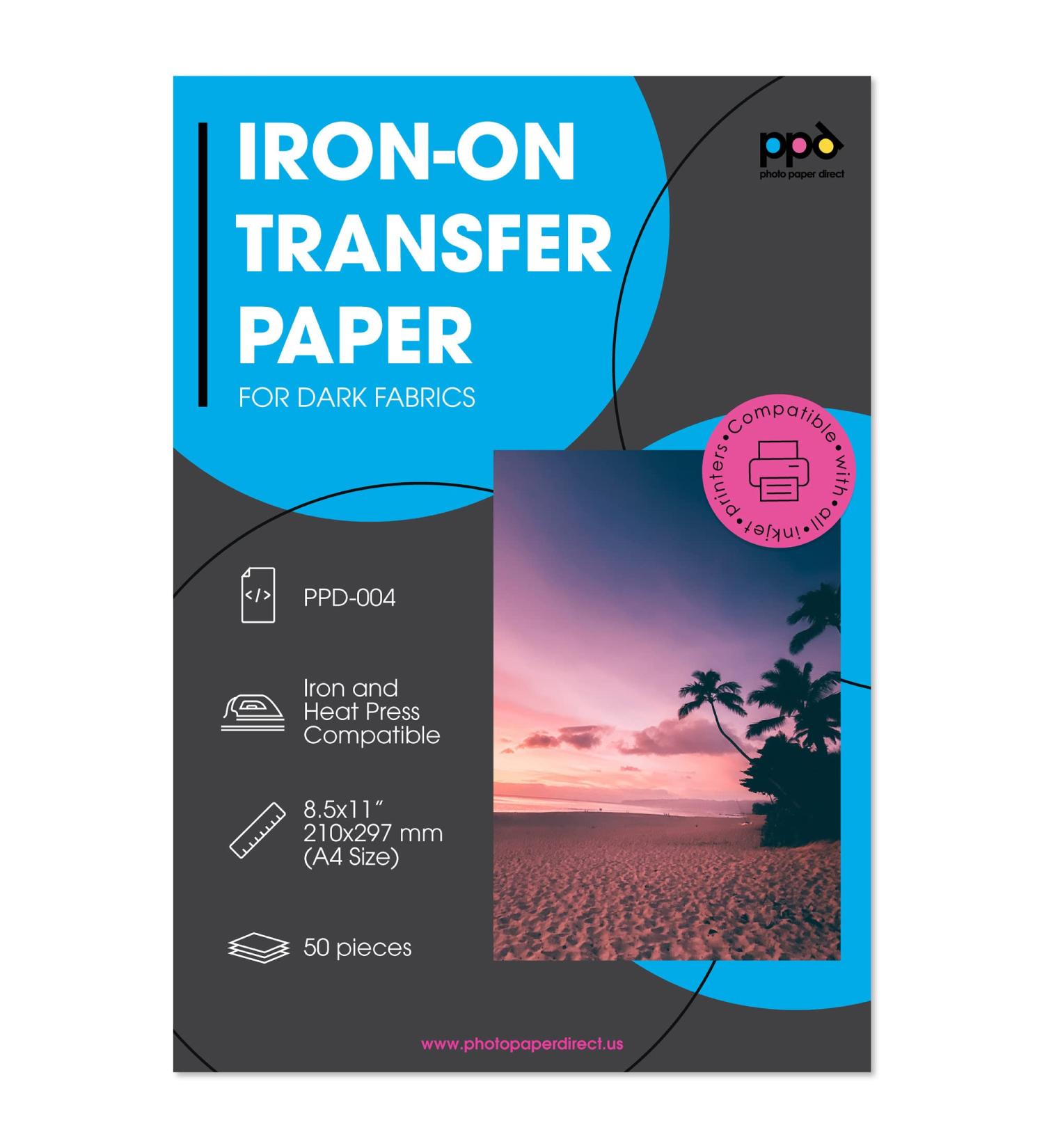 PPD Inkjet Premium Iron-On Dark T Shirt Transfers Paper LTR 8.5x11 - Pack of 50 Sheets - Buy Online on GoSupps.com