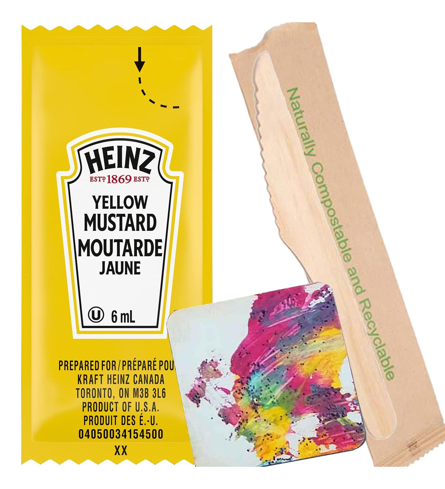 Heinz Mustard Single Serve Packets - 50 Count + 2 Wood Knives and a one of a kind sticker by PaLiSoL CREATiONS! | Convenient Individual Portions | Ideal for On-the-Go Picnics and Restaurants - Buy Online on GoSupps.com