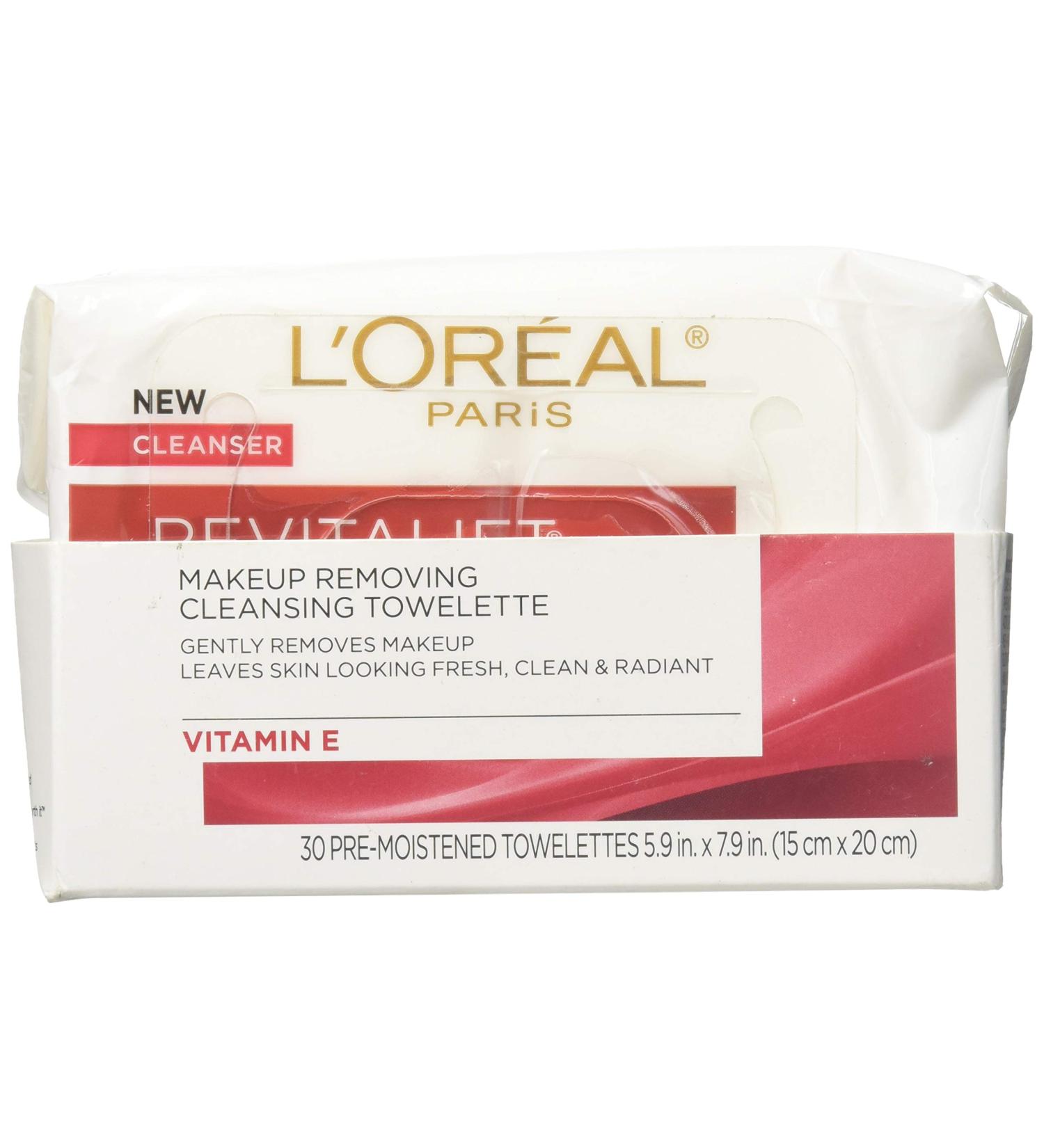 L'Oreal Paris RevitaLift Radiant Smoothing Wet Facial Cleansing Towelettes - Gentle Makeup Remover & Skin Care - Shop Internationally - Buy Online on GoSupps.com