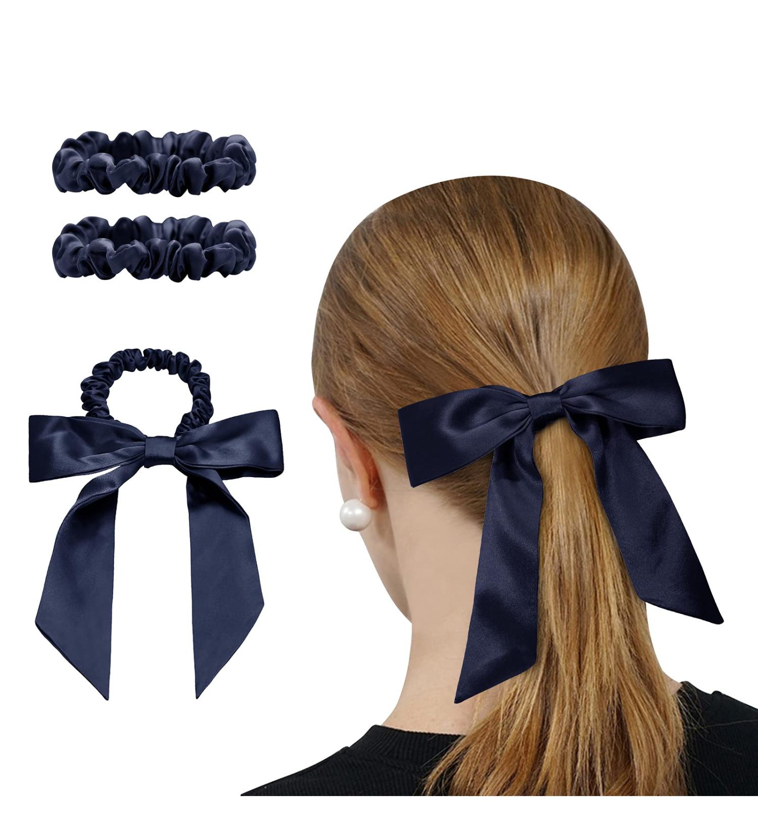 Olesilk 3-Set 100% Silk Hair Ties - Navy Blue Small Scrunchies & Elastic Hair Bands | Luxury Hair Jewelry - Buy Online on GoSupps.com