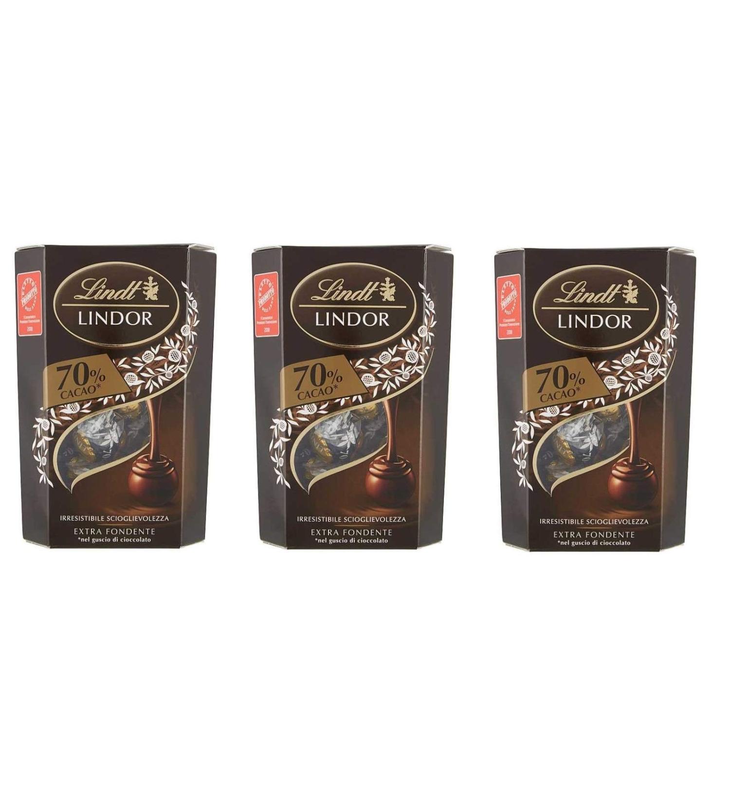 Lindor Lindt Lindor 3 x Dark Chocolate 70% Cocoa with Soft Fill 200g