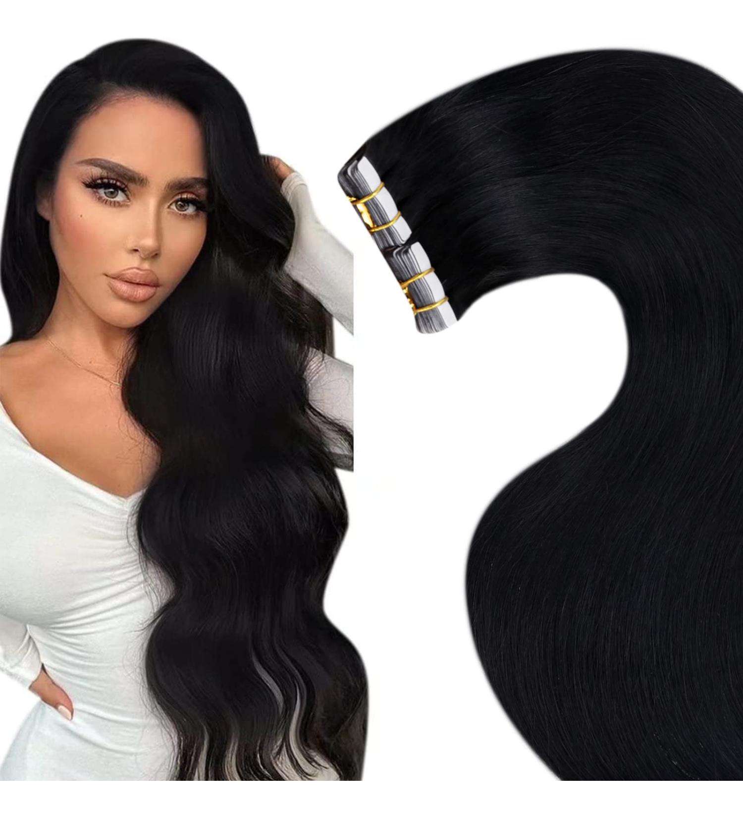 Buy Laavoo Black Real Hair Tape Extensions - Invisible Remy Hair 35cm 40g 20pcs | Premium Quality - Buy Online on GoSupps.com