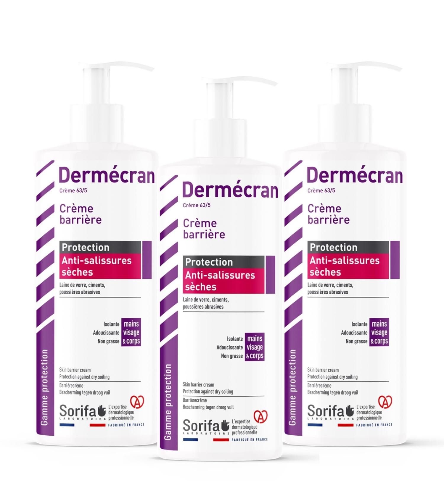  SORIFA Pack of 3 Derm cran Barrier cream - Protection AGAINST DRY SOILS Glass wool cement - dust Hands face and body High tolerance 500 ml pump bottle. - Buy Online on GoSupps.com