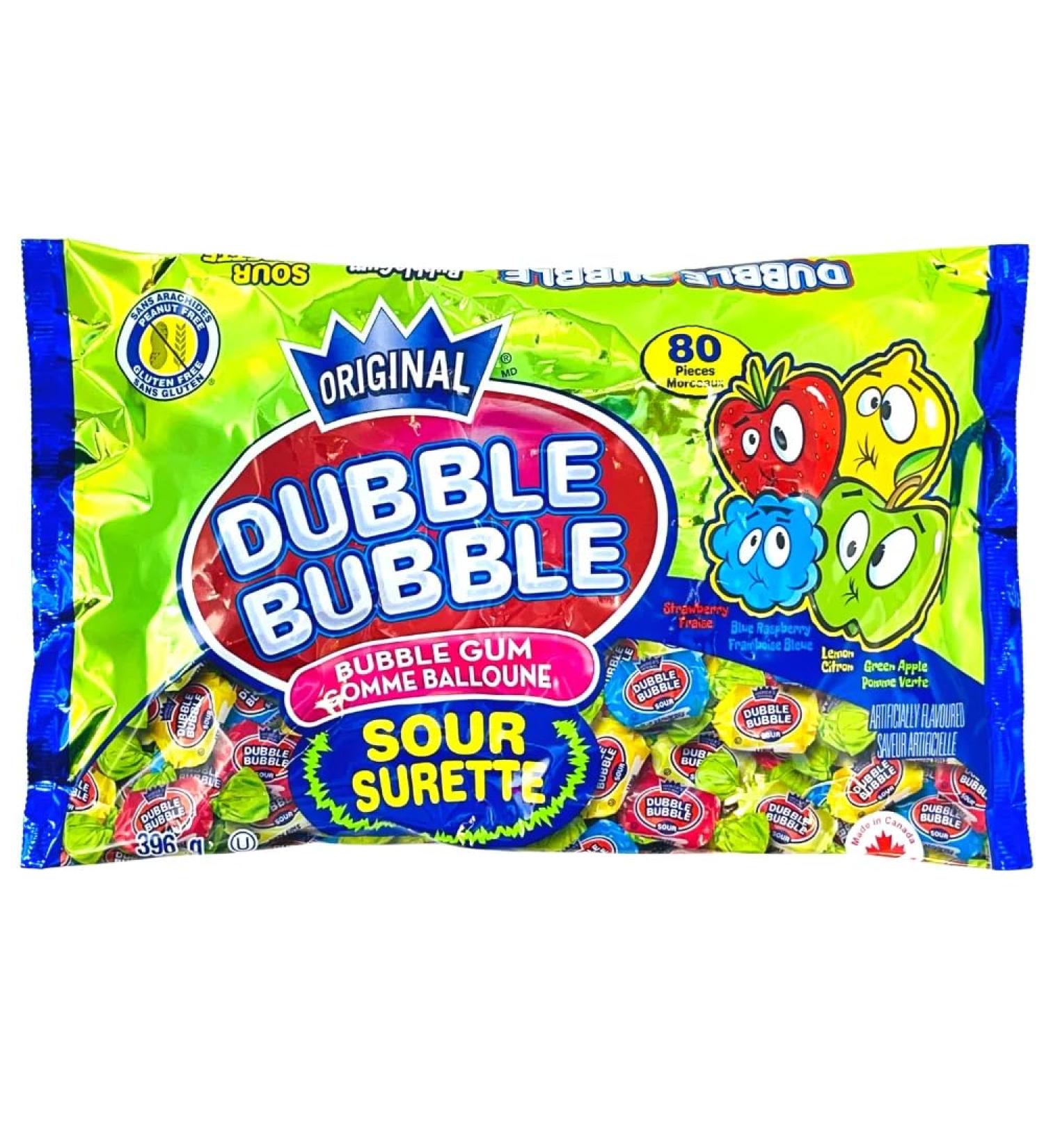 Bubble gum sour bag 80 pieces 396g - strawberry blue raspberry lemon green apple gum No Artificial Sweeteners