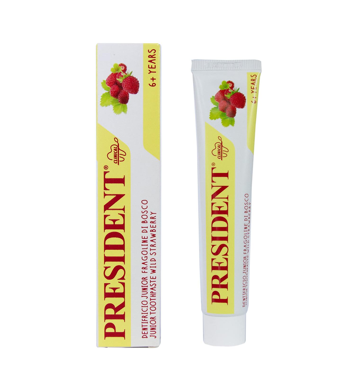 President Toothpaste Junior 6+ - Strawberry Flavor Anti-Cavity Protection Safe for Kids | No Parabens SLS Allergens | 30-50 ml - Buy Online on GoSupps.com