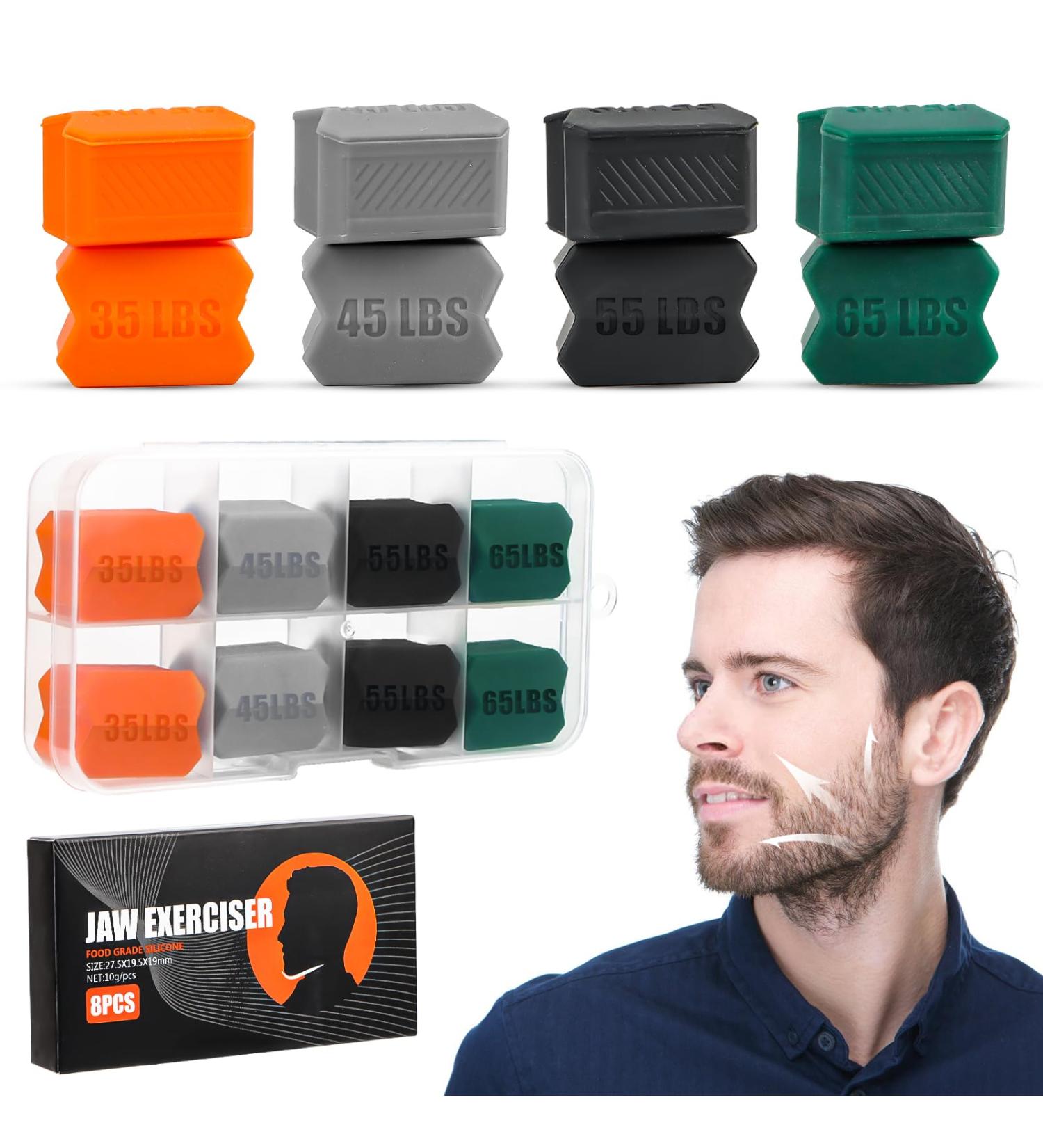 Pack of 8 Silicone Jawline Trainer - Jawline Trainer with 4 Resistance Levels Jaw Exerciser for Men Women Powerful Jaw Trainer for Beginners Advanced and Advanced Users - Buy Online on GoSupps.com