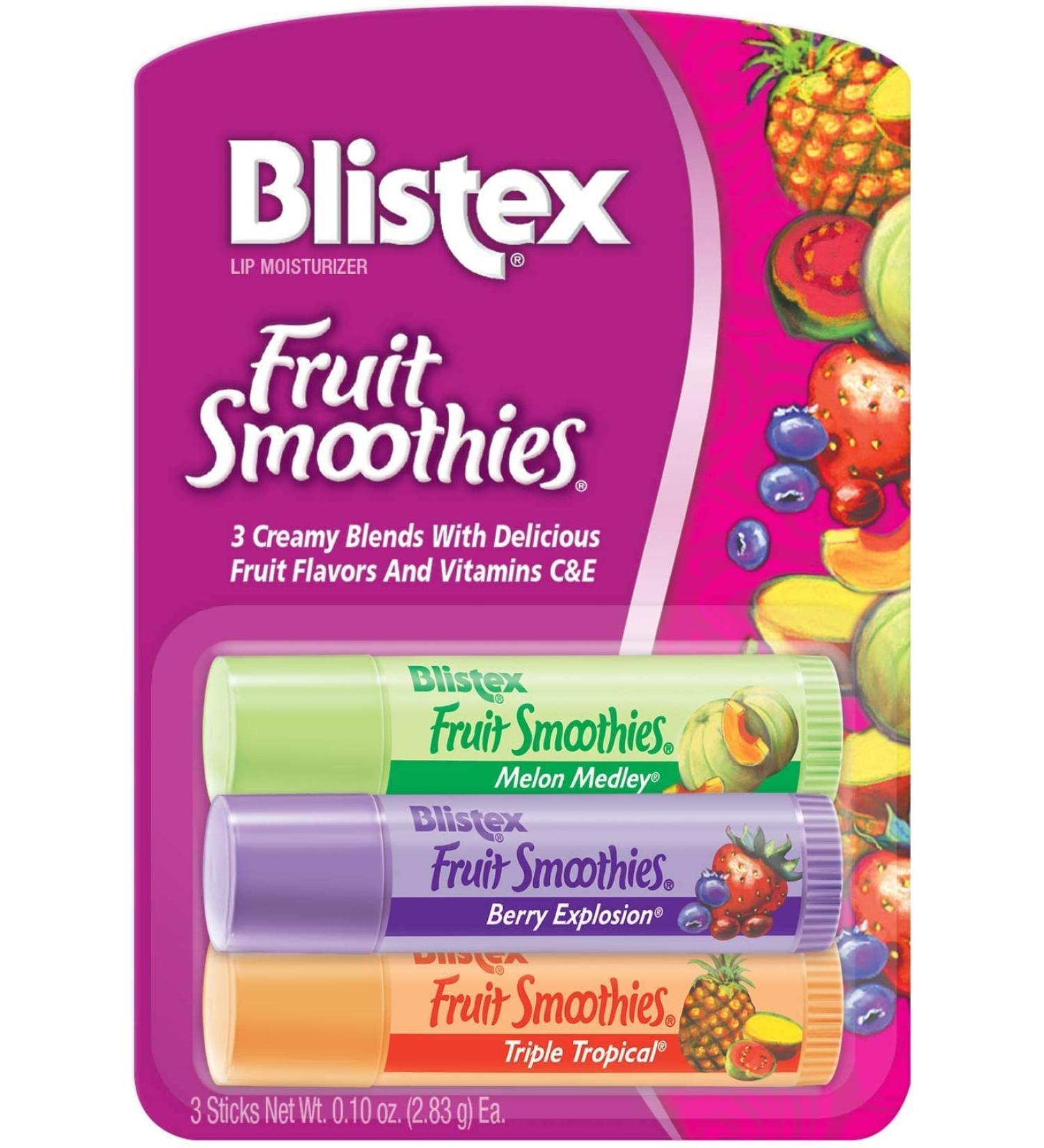 Blistex Fruit Smoothies Lip Moisturizers - 3 Sticks (0.10 oz each) | Hydrating Lip Care for Smooth Soft Lips - International Shipping Available - Buy Online on GoSupps.com