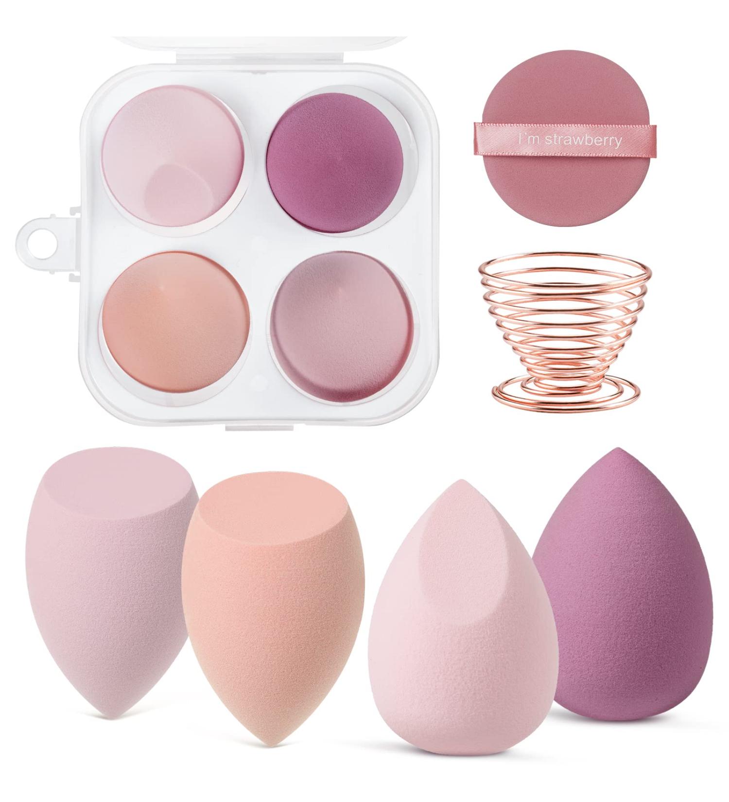 AUAUY 6 Pcs Makeup Sponges Blender Set 4 Pcs Professional Beauty Sponge Foundation Blending Blender with 1 Powder Puff 1 Sponge Holder Case Multi-colored Makeup Sponges for Cream Liquid and Powder 4pcs-Pink - Buy Online on GoSupps.com