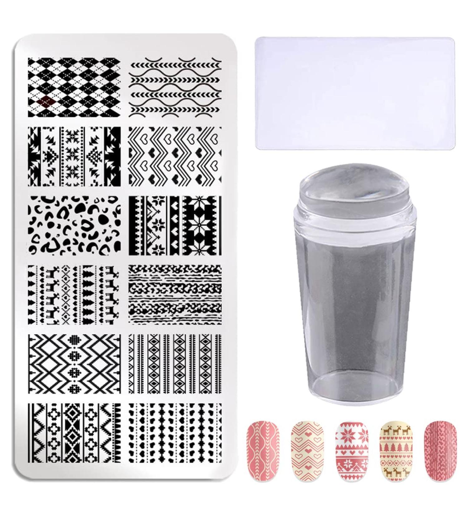 3-Piece Nail Design Stamping Plate Set | Silicone Stamp & Scraper | Stainless Steel Nail Art Image Templates J15 - International Shipping Available - Buy Online on GoSupps.com