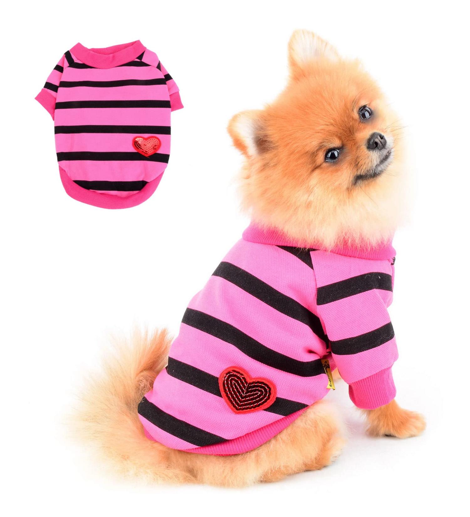 Paidful Striped Dog Shirt for Small & Medium Dogs | Breathable Vest with Red Heart | Summer Pet Apparel for Chihuahua & Yorkie - Pink - Buy Online on GoSupps.com