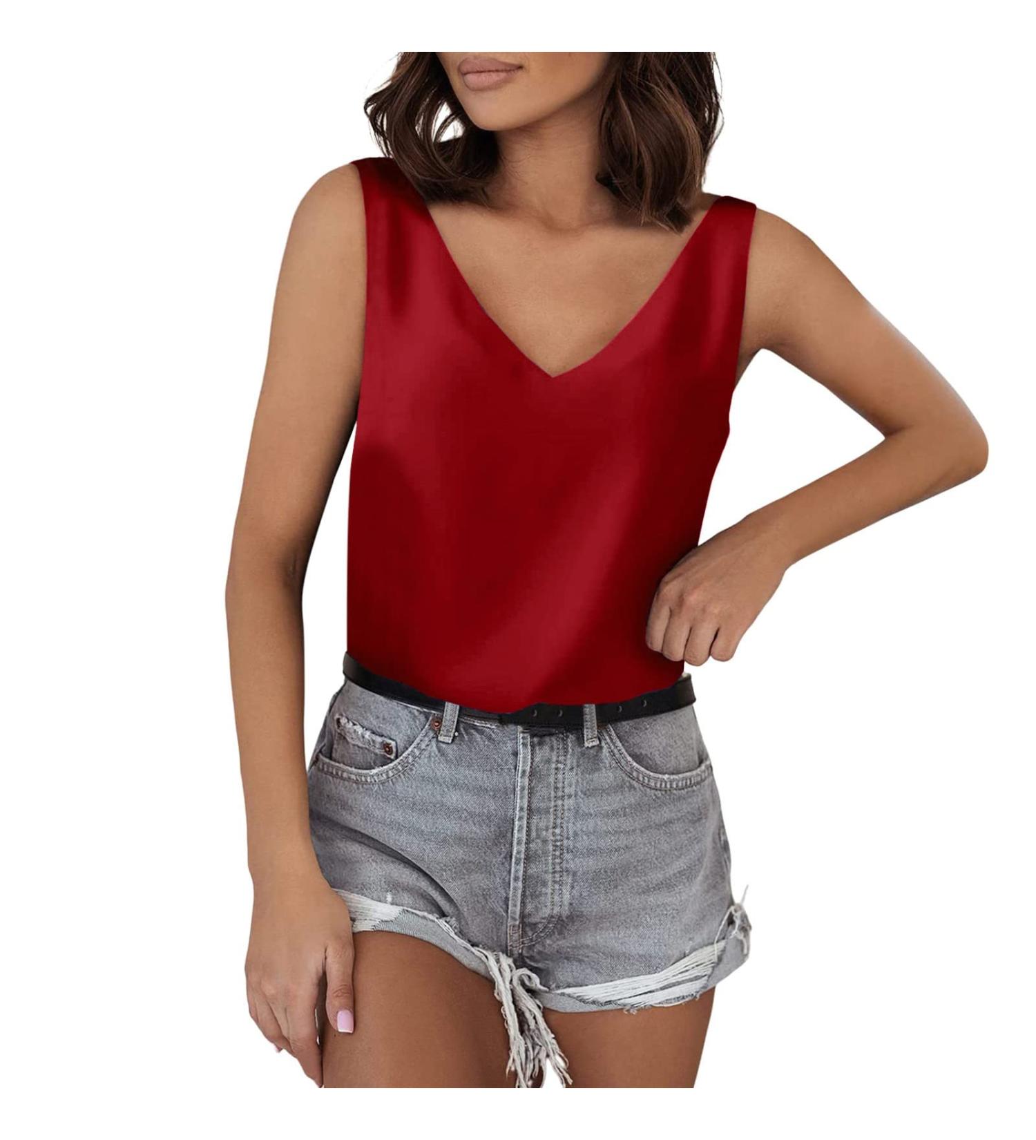 Womens Tank Tops Casual Racerback Camisole Tshirts Sleeveless Chiffon Soft Summer Tee Tunic Blouse 1487-eumxw-e-red XXL - Buy Online on GoSupps.com