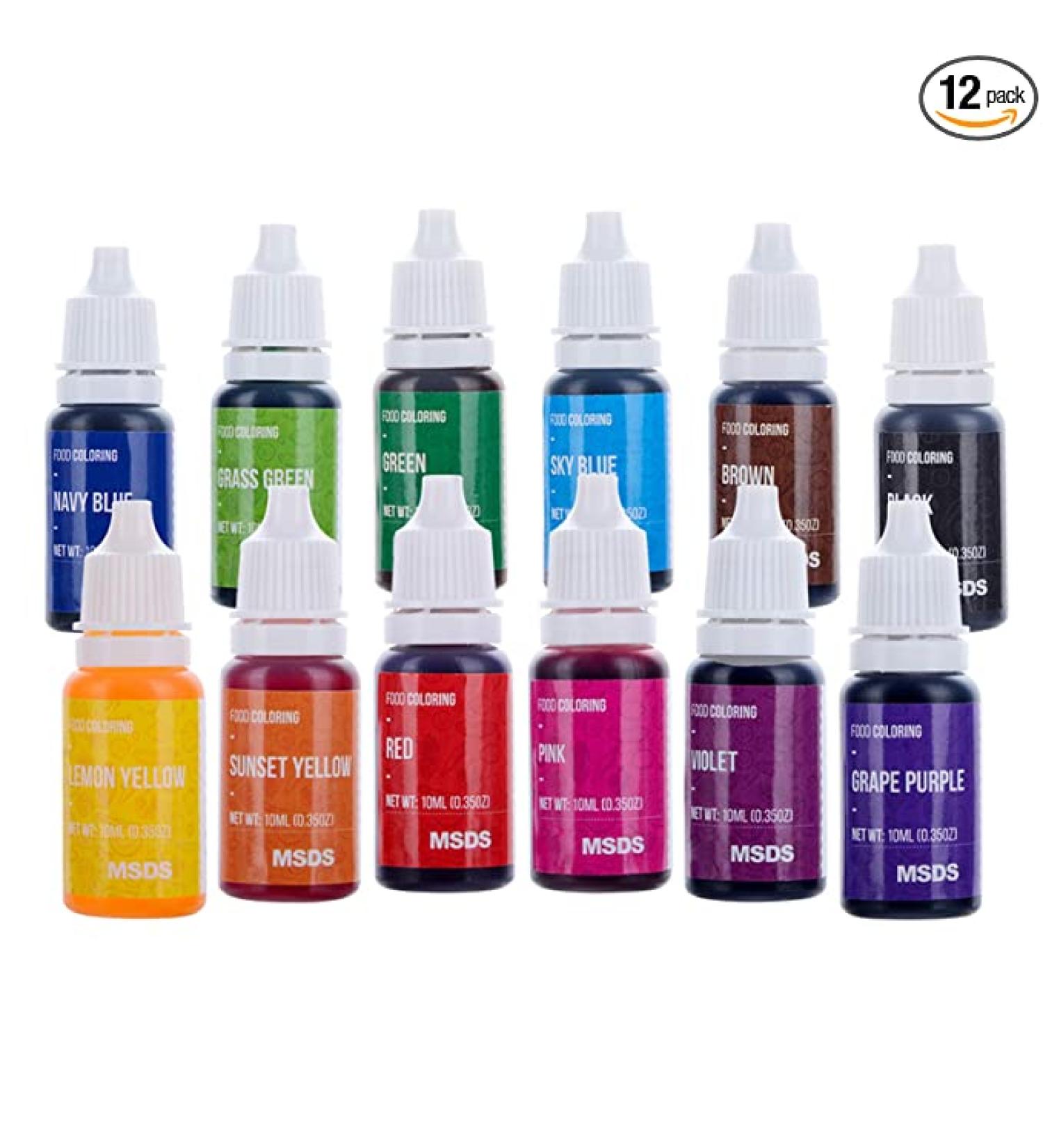 Nomeca 12 Color Food Coloring Set â€“ Vibrant Liquid Dye for Baking, Icing & DIY Slime â€“ Tasteless & Food Grade (10ml Bottles) - Buy Online on GoSupps.com